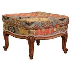 Mid-Century French Carved Walnut Diamond Form Footstool