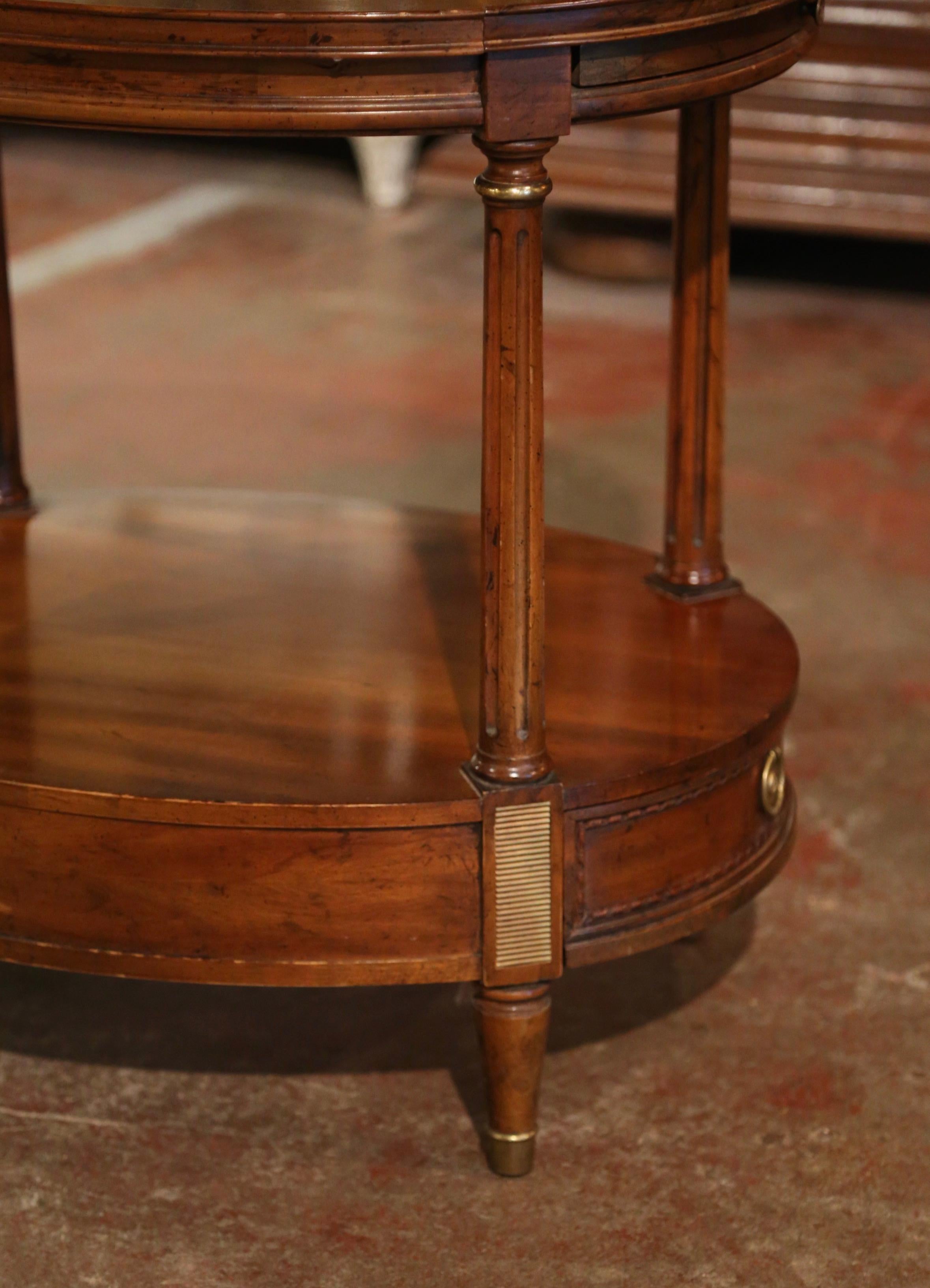 Mid-Century French Carved Walnut Oval Side Table with Marquetry Decor 3