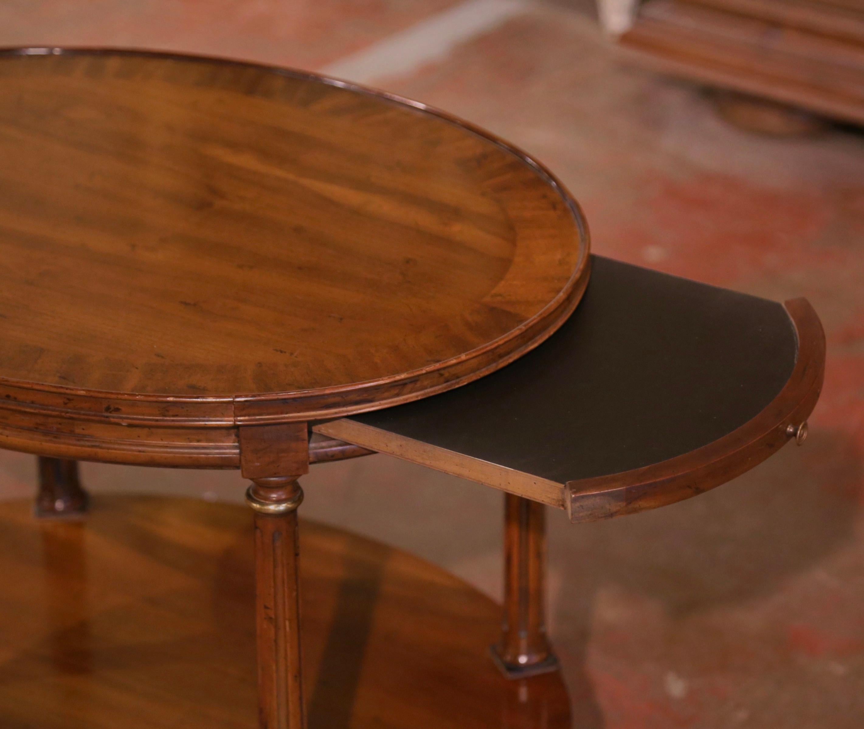 Cherry Mid-Century French Carved Walnut Oval Side Table with Marquetry Decor