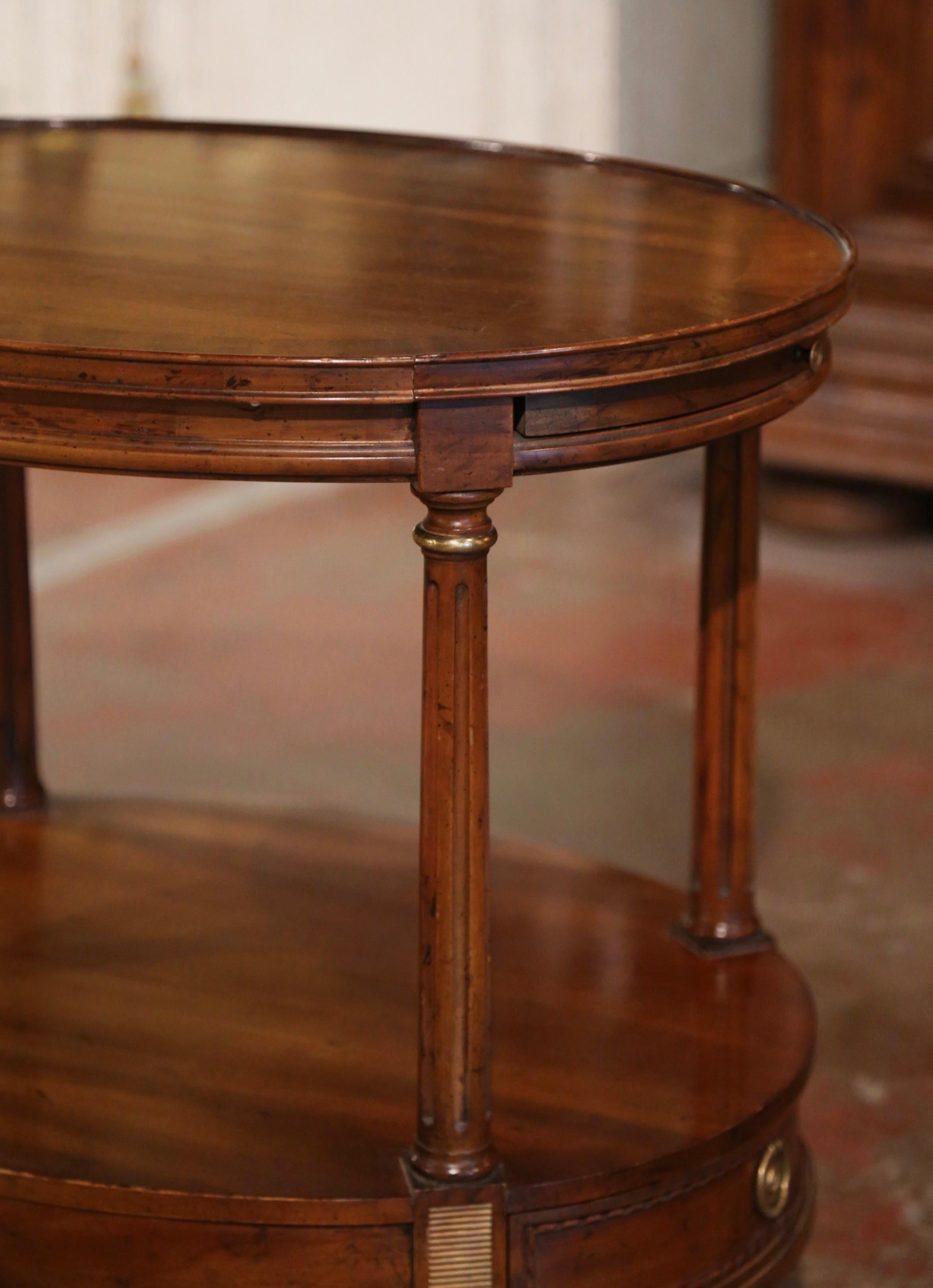 Mid-Century French Carved Walnut Oval Side Table with Marquetry Decor 1