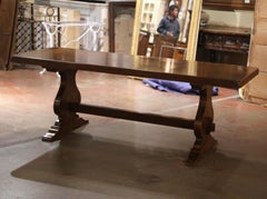 Mid-Century French Carved Walnut Refectory Farm Trestle Table