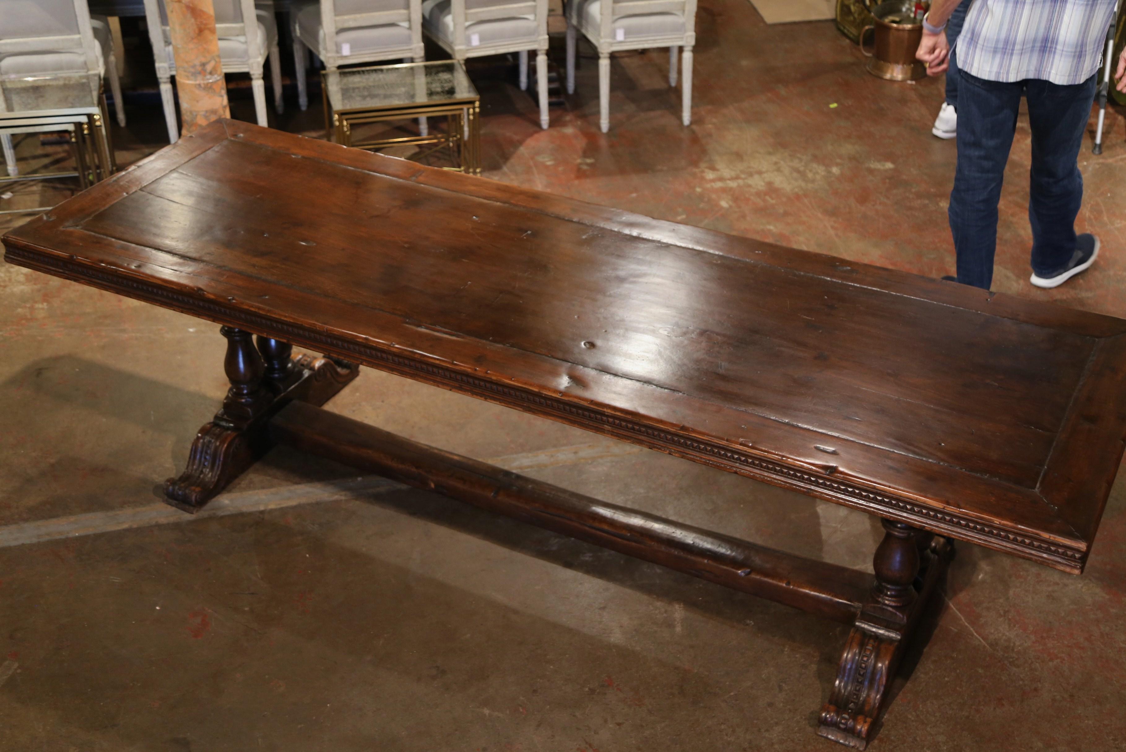 Louis XIII Mid-Century French Carved Walnut Trestle Dining Table from the Pyrenees