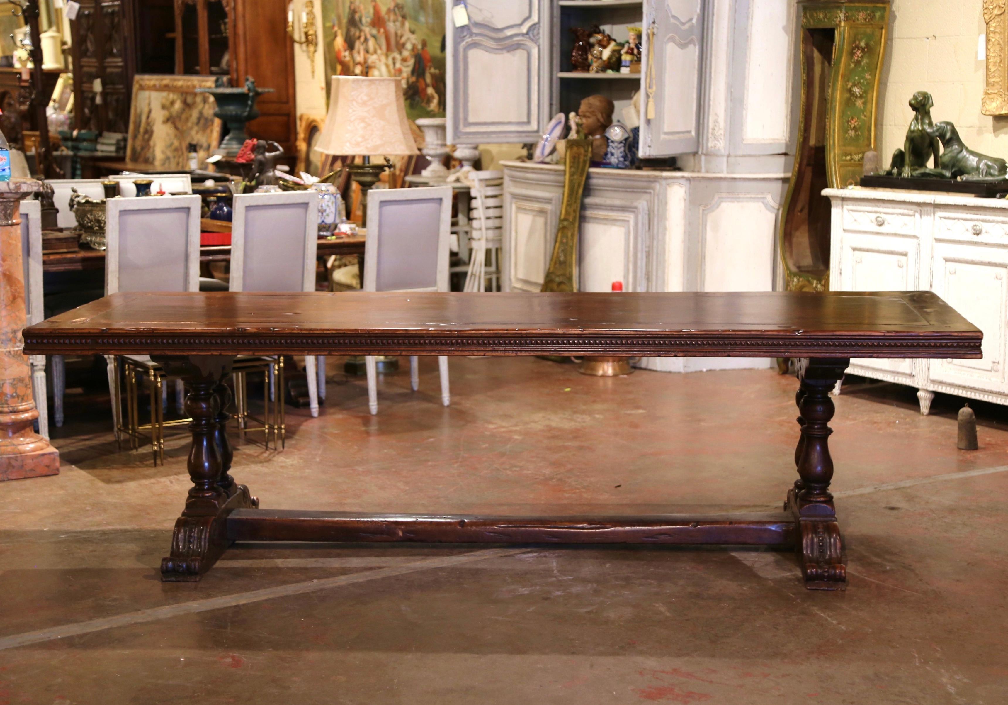 Hand-Carved Mid-Century French Carved Walnut Trestle Dining Table from the Pyrenees