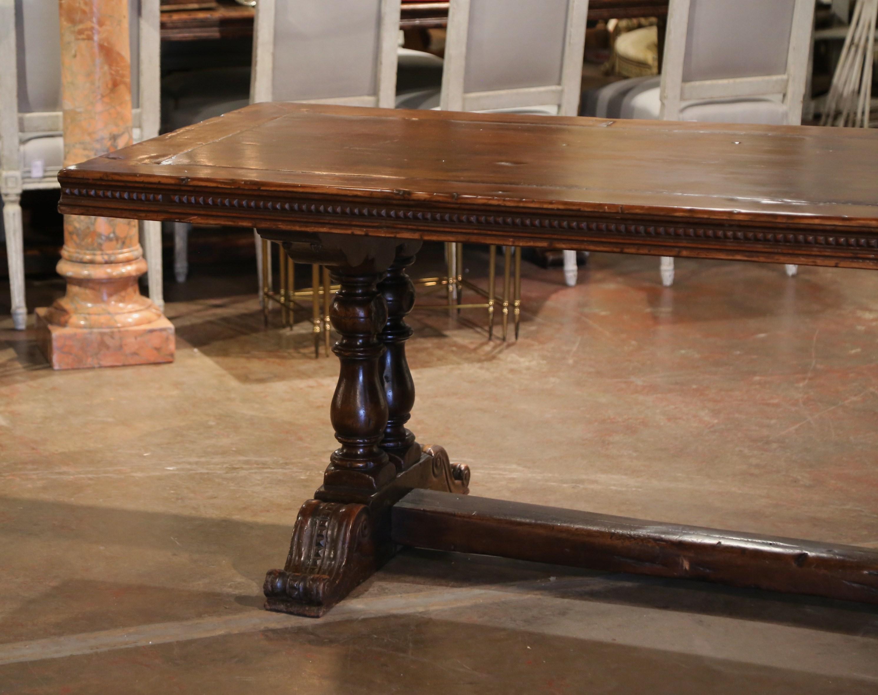 Mid-Century French Carved Walnut Trestle Dining Table from the Pyrenees 2