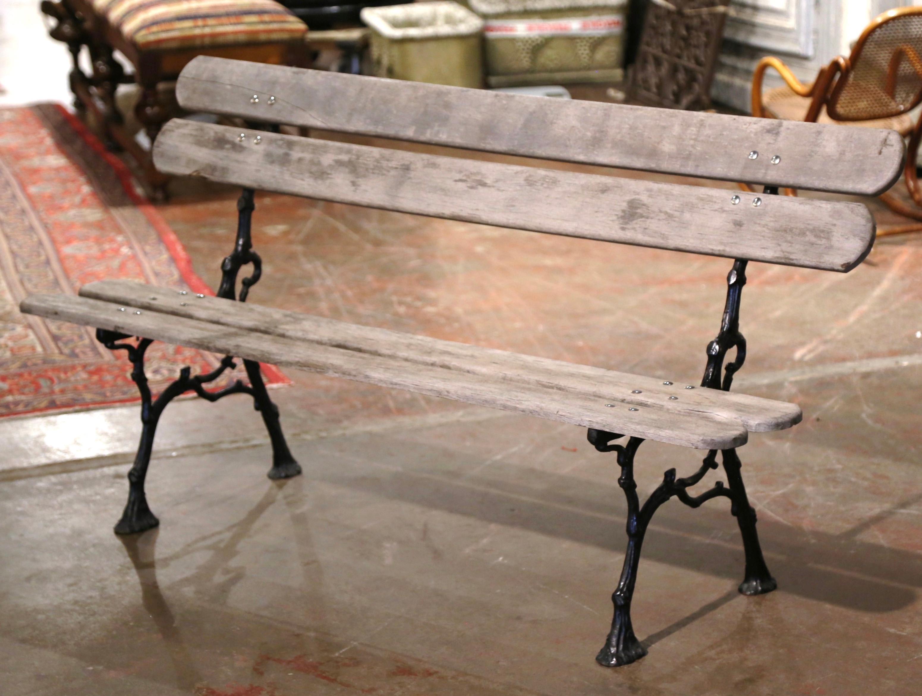 Hand-Crafted Mid-Century French Carved Wood and Cast Iron Branch-Form Garden Bench For Sale