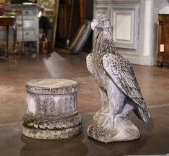 Mid Century French Cast Stone Eagle Garden Sculpture on Pedestal