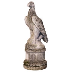 Mid Century French Cast Stone Eagle Garden Sculpture on Pedestal