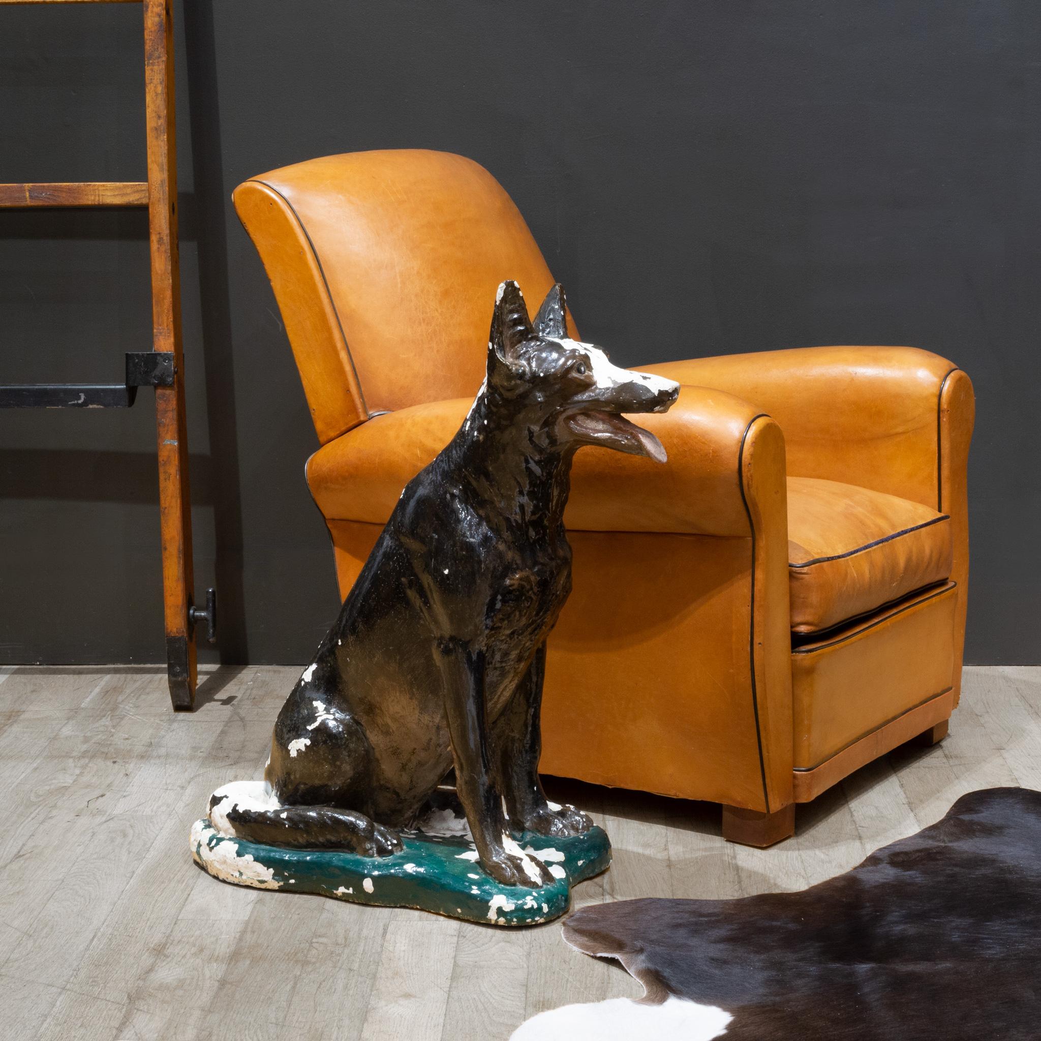 ABOUT

A vintage distressed cast stone sculpture depicting a Shepherd, seated attentively. Made in France in the mid 20th century. The piece is roughly life-sized with a glazed paint over ceramic over concrete. 

Companion dog available: See S16