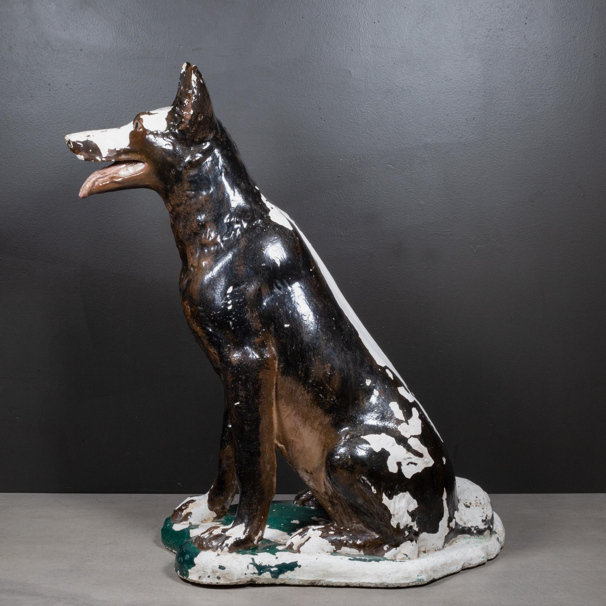 Glazed Mid-century French Cast Stone Garden Dog Sculpture c.1950 For Sale