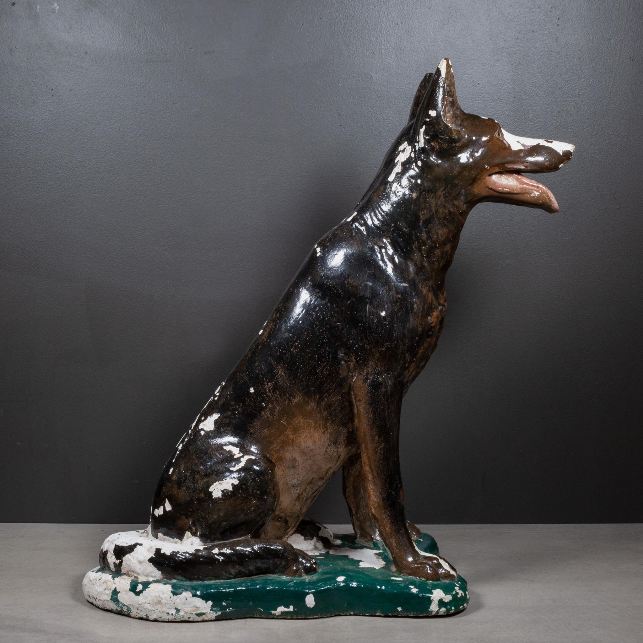 Mid-century French Cast Stone Garden Dog Sculpture c.1950 In Distressed Condition For Sale In San Francisco, CA