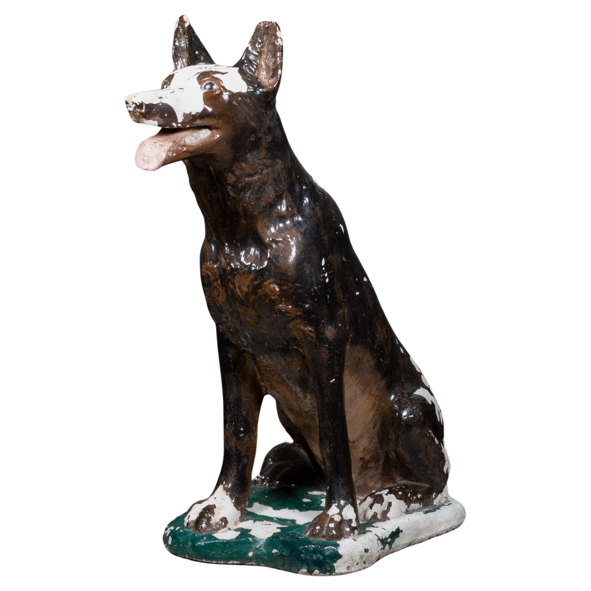 Mid-century French Cast Stone Garden Dog Sculpture c.1950 For Sale