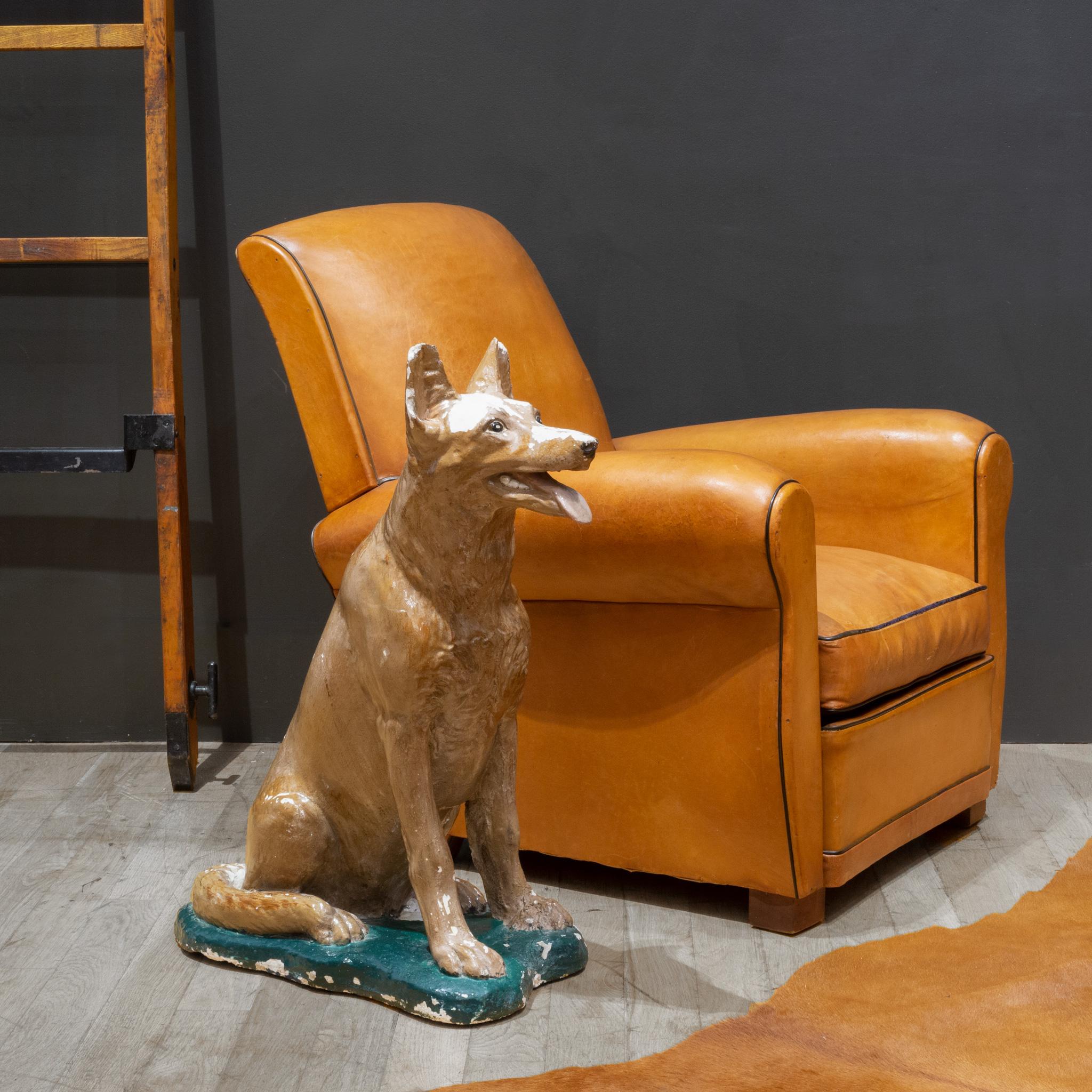 ABOUT

A vintage distressed cast stone sculpture depicting a Shepherd, seated attentively. Made in France in the mid 20th century. The piece is roughly life-sized with a glazed paint over ceramic over concrete. 

Companion dog available: See S16