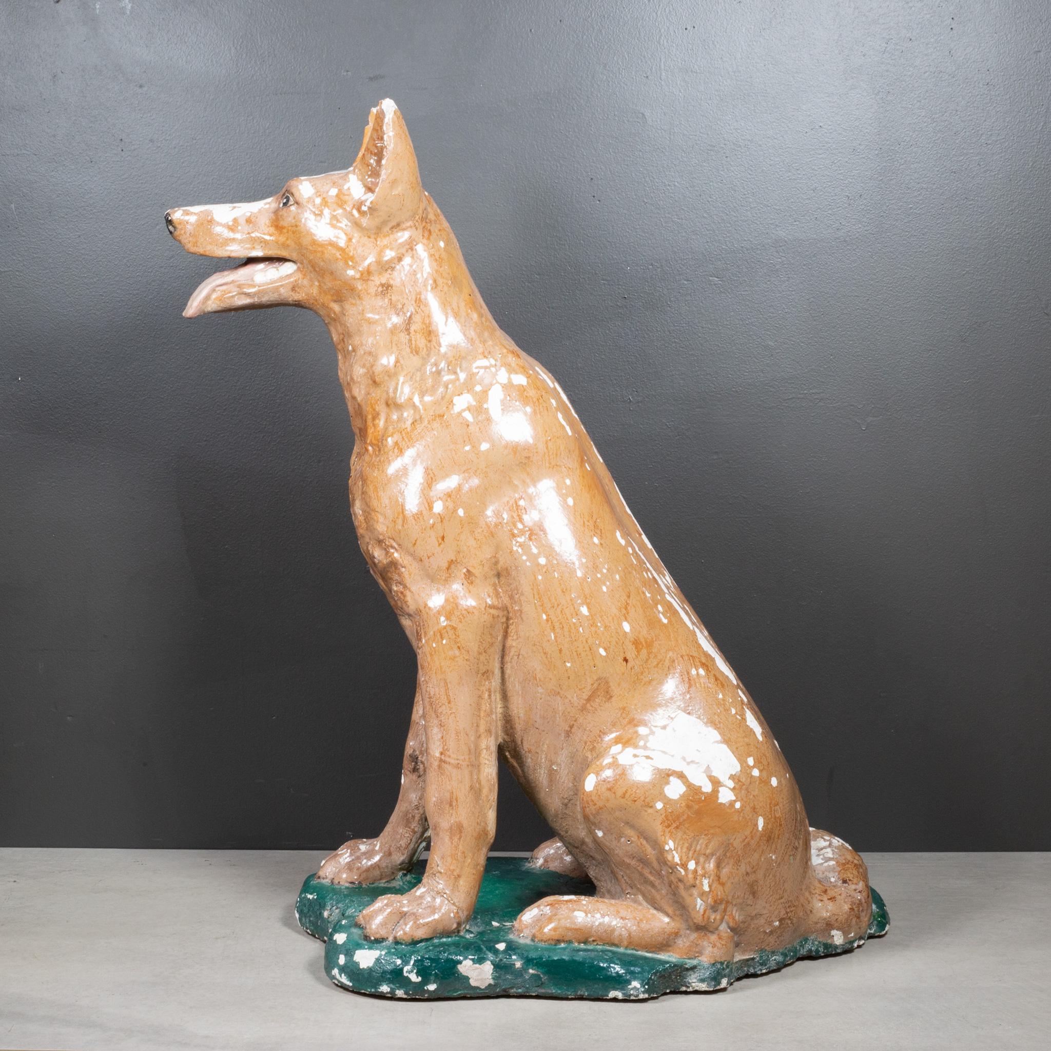 Glazed Mid-century French Cast Stone Shepard Garden Dog Sculpture c.1950 For Sale