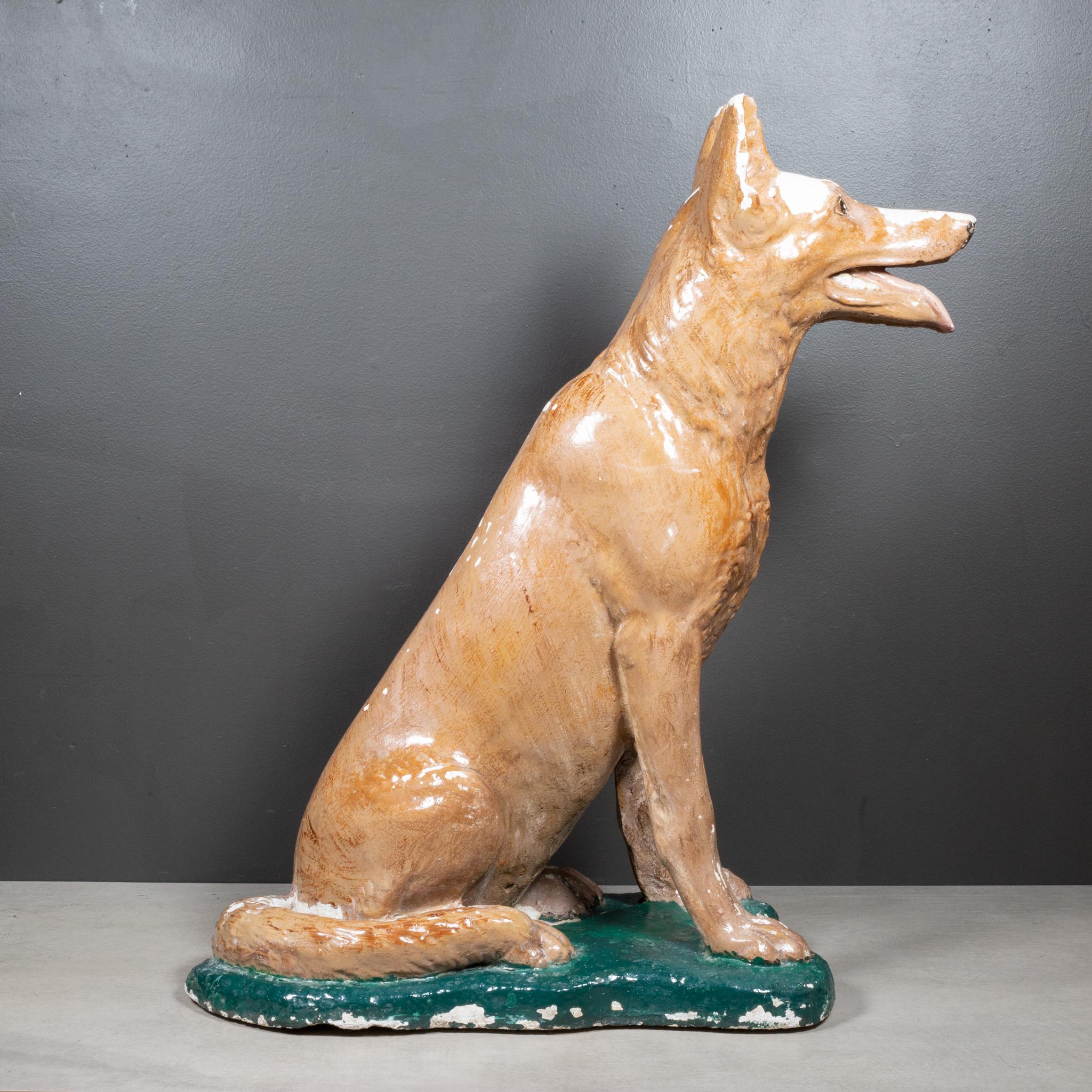 Mid-century French Cast Stone Shepard Garden Dog Sculpture c.1950 In Distressed Condition For Sale In San Francisco, CA