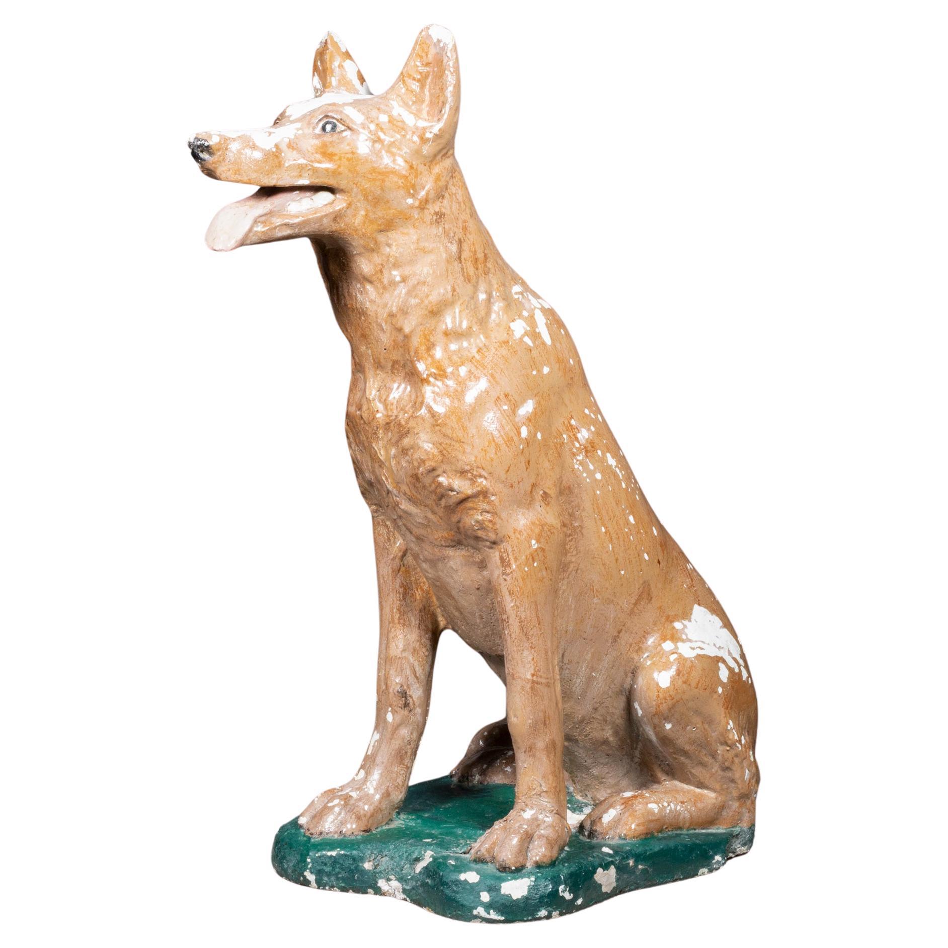 Mid-century French Cast Stone Shepard Garden Dog Sculpture c.1950 For Sale