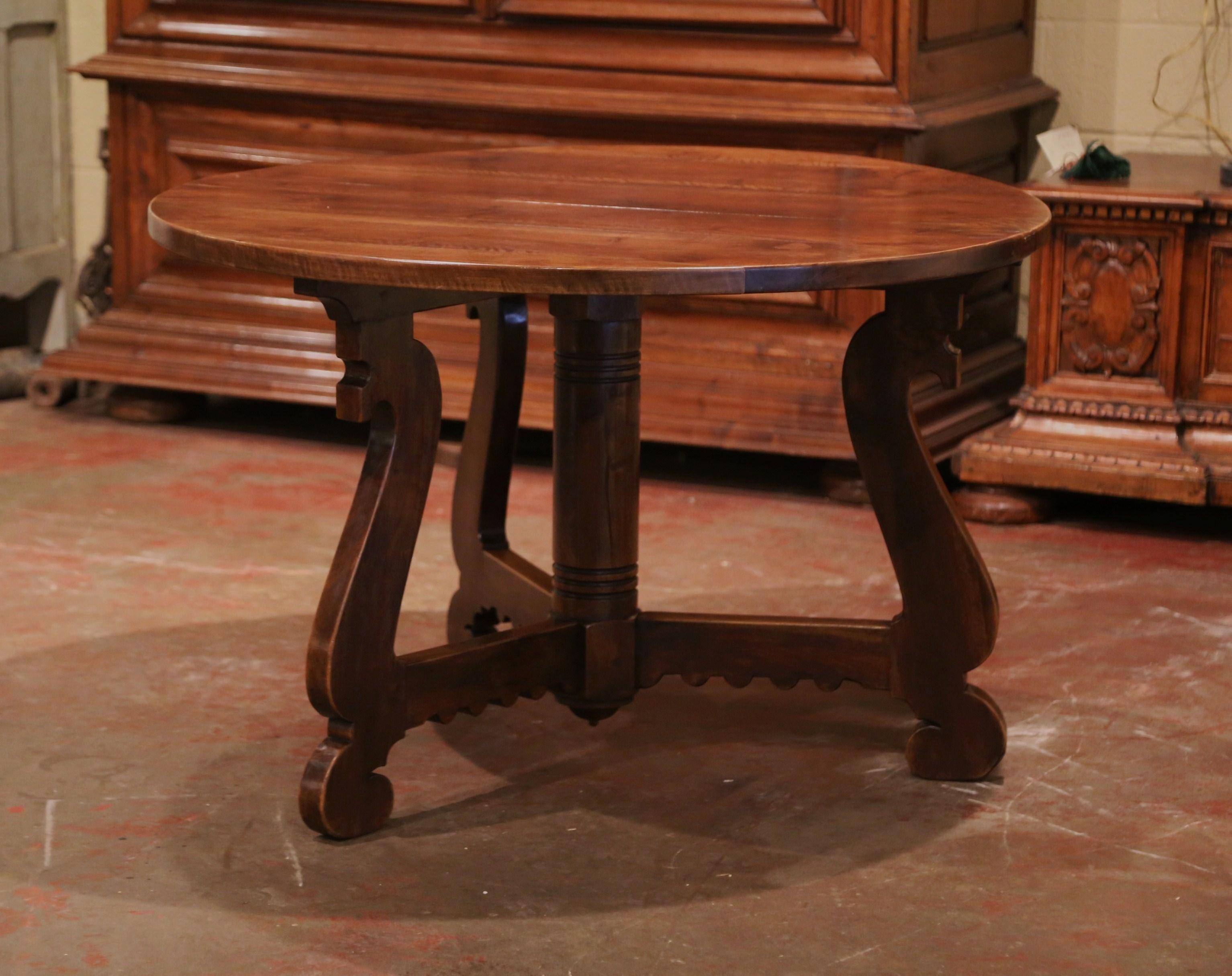 Hand-Carved Mid-Century French Catalan Carved Walnut Round Breakfast or Center Table