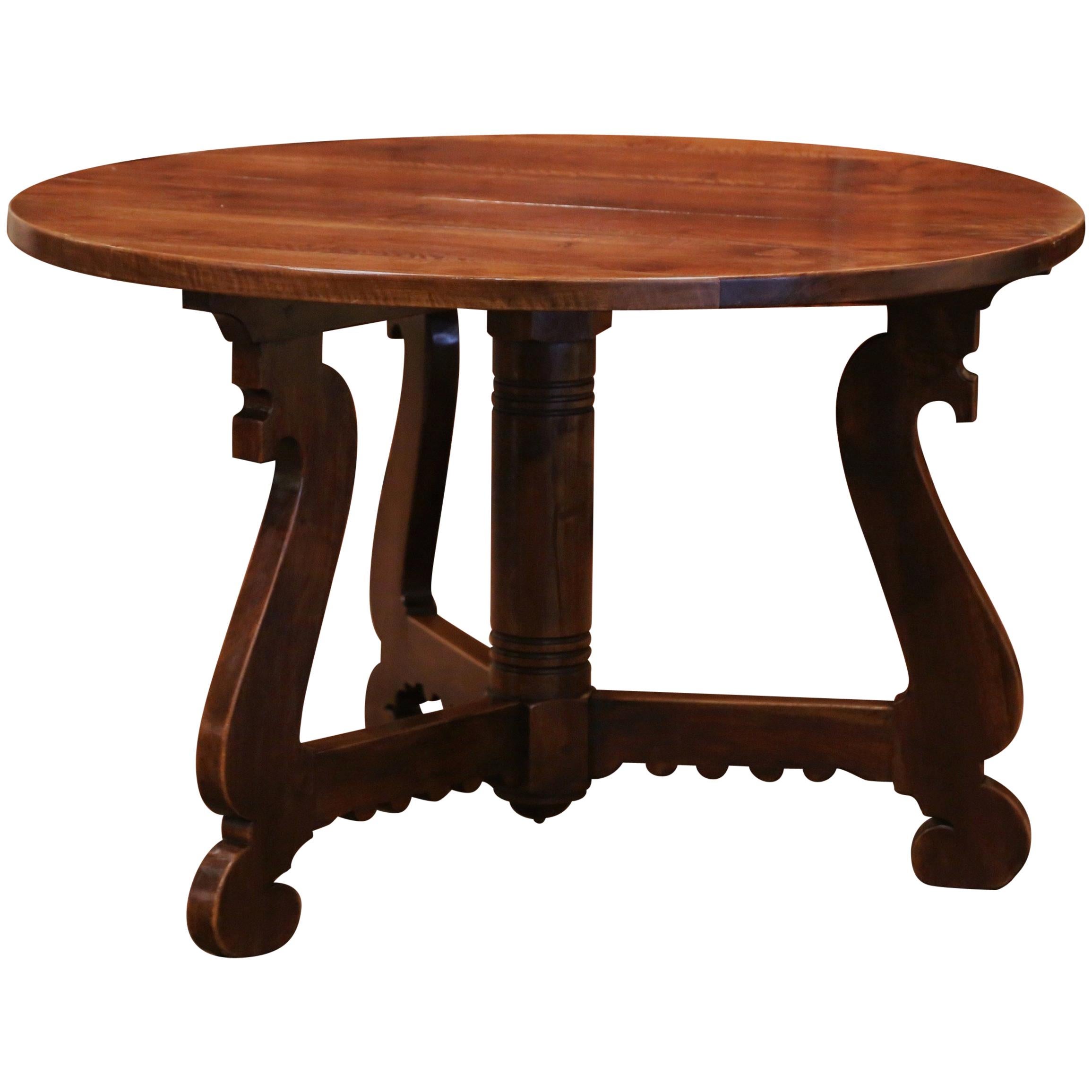 Mid-Century French Catalan Carved Walnut Round Breakfast or Center Table