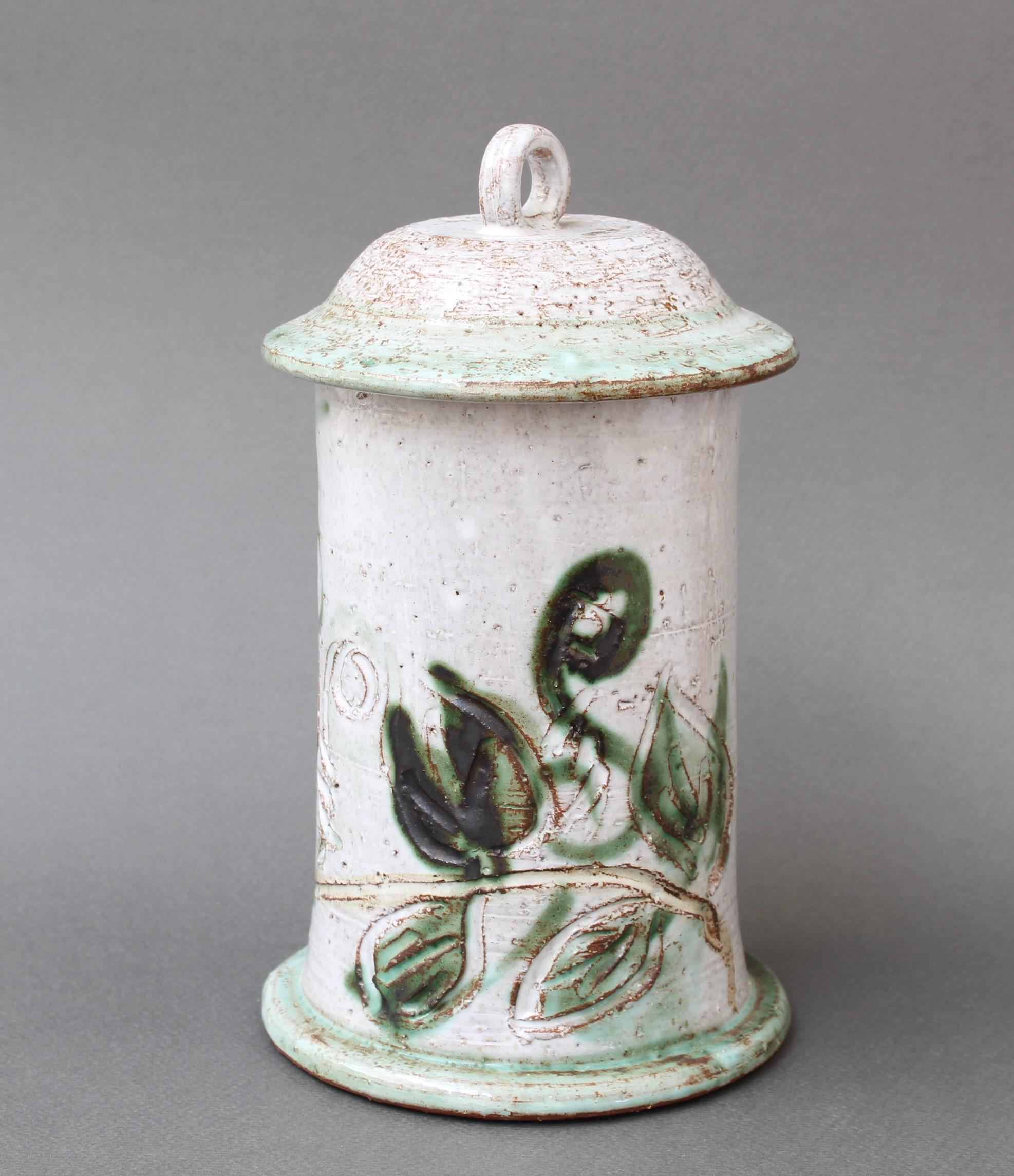 Hand-Painted Mid-Century French Ceramic Apothecary Jar by Albert Thiry 'circa 1960s' For Sale