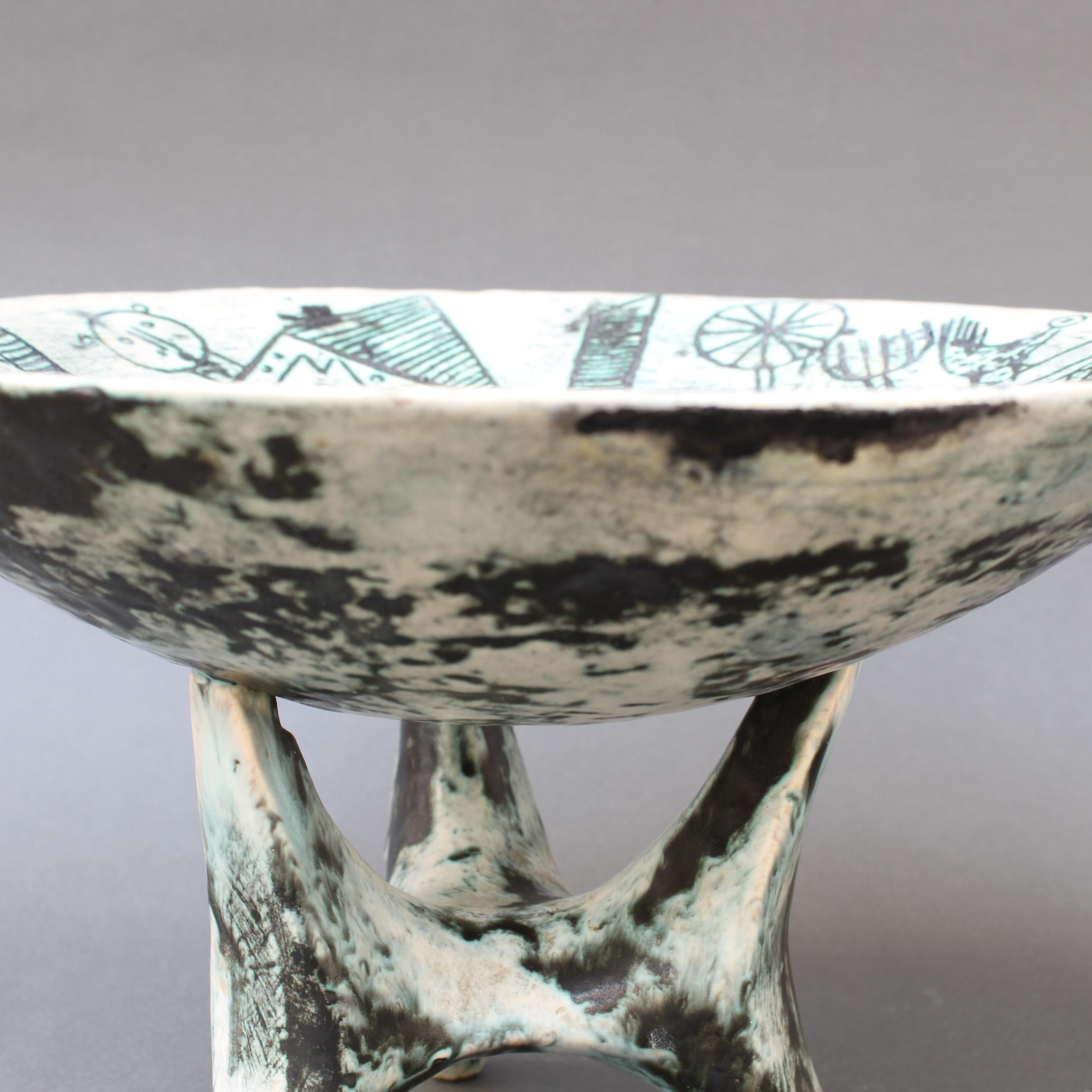 Mid-Century French Ceramic Bowl on Tripod Stand by Jacques Blin 'circa 1950s' For Sale 10