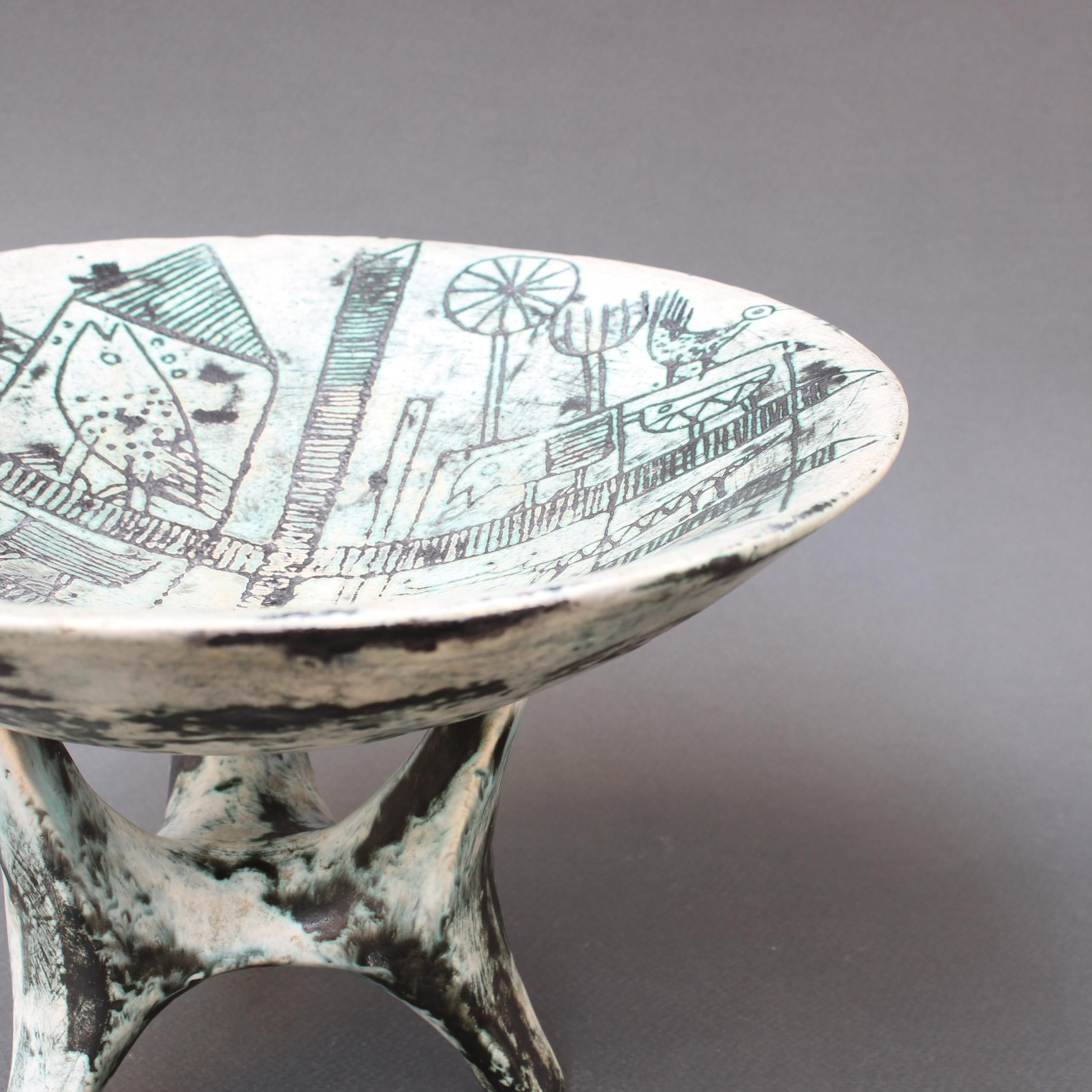 Mid-Century French Ceramic Bowl on Tripod Stand by Jacques Blin 'circa 1950s' For Sale 11