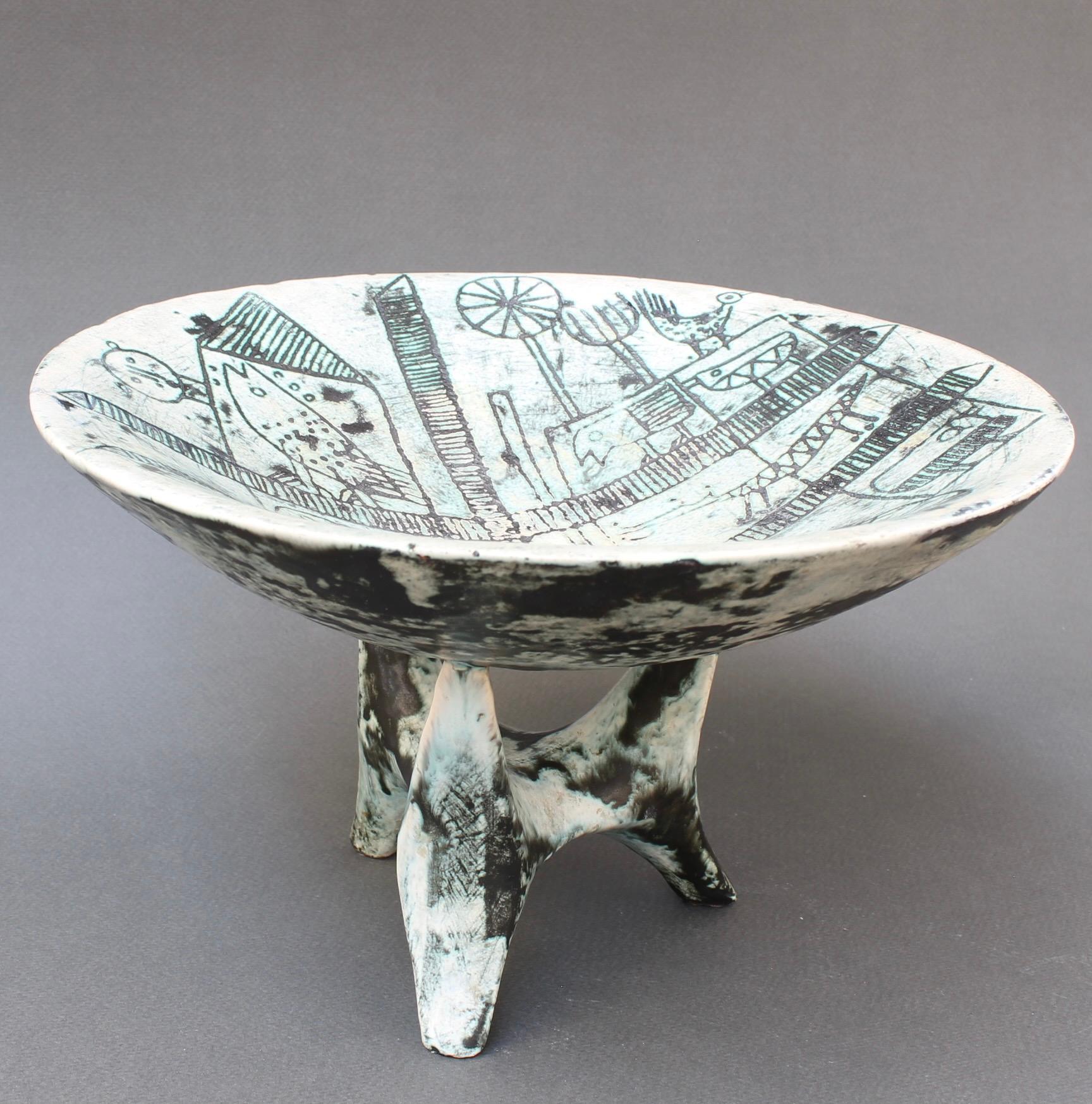 Mid-Century French Ceramic Bowl on Tripod Stand by Jacques Blin 'circa 1950s' For Sale 14