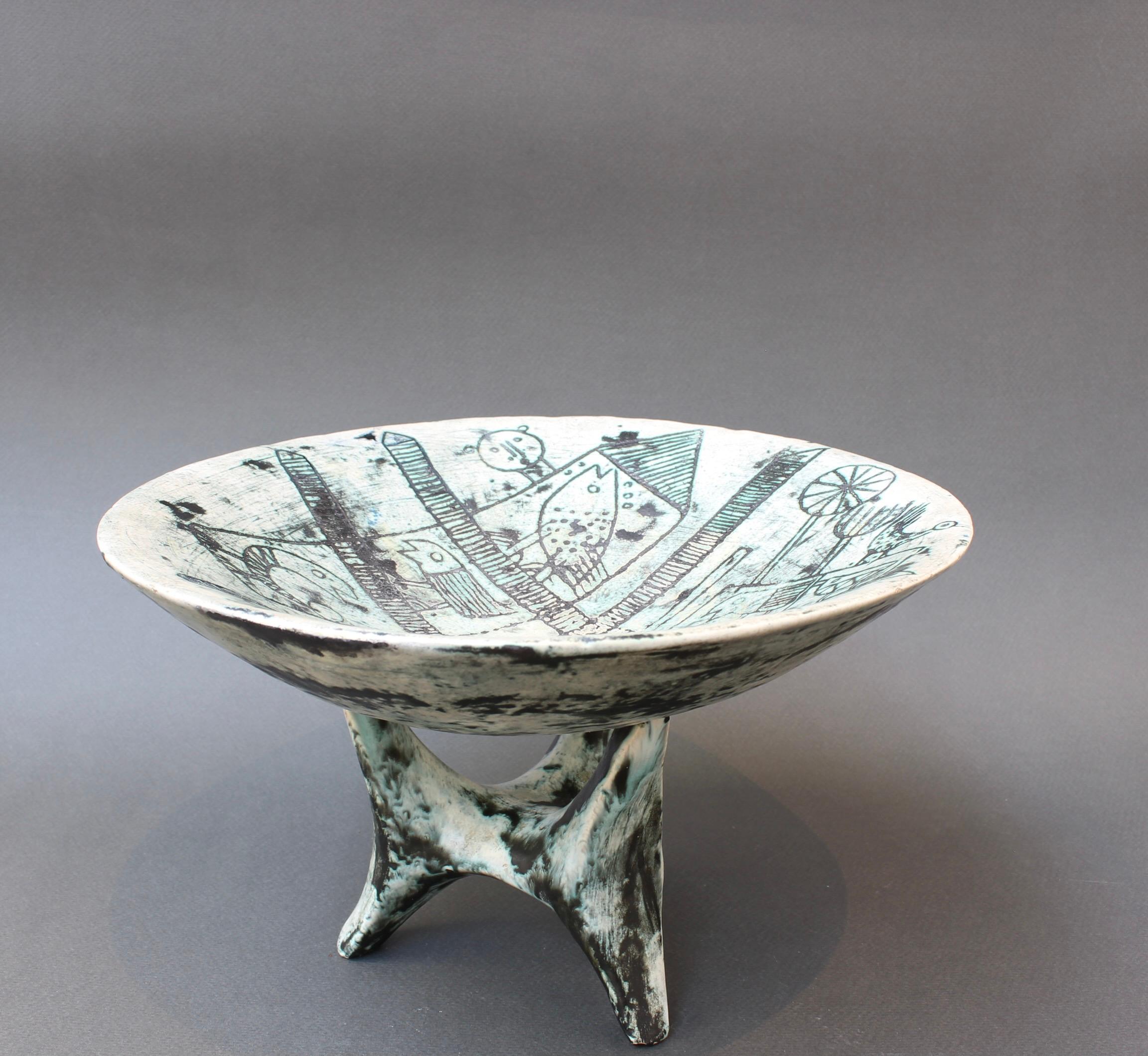 Mid-Century Modern Mid-Century French Ceramic Bowl on Tripod Stand by Jacques Blin 'circa 1950s' For Sale