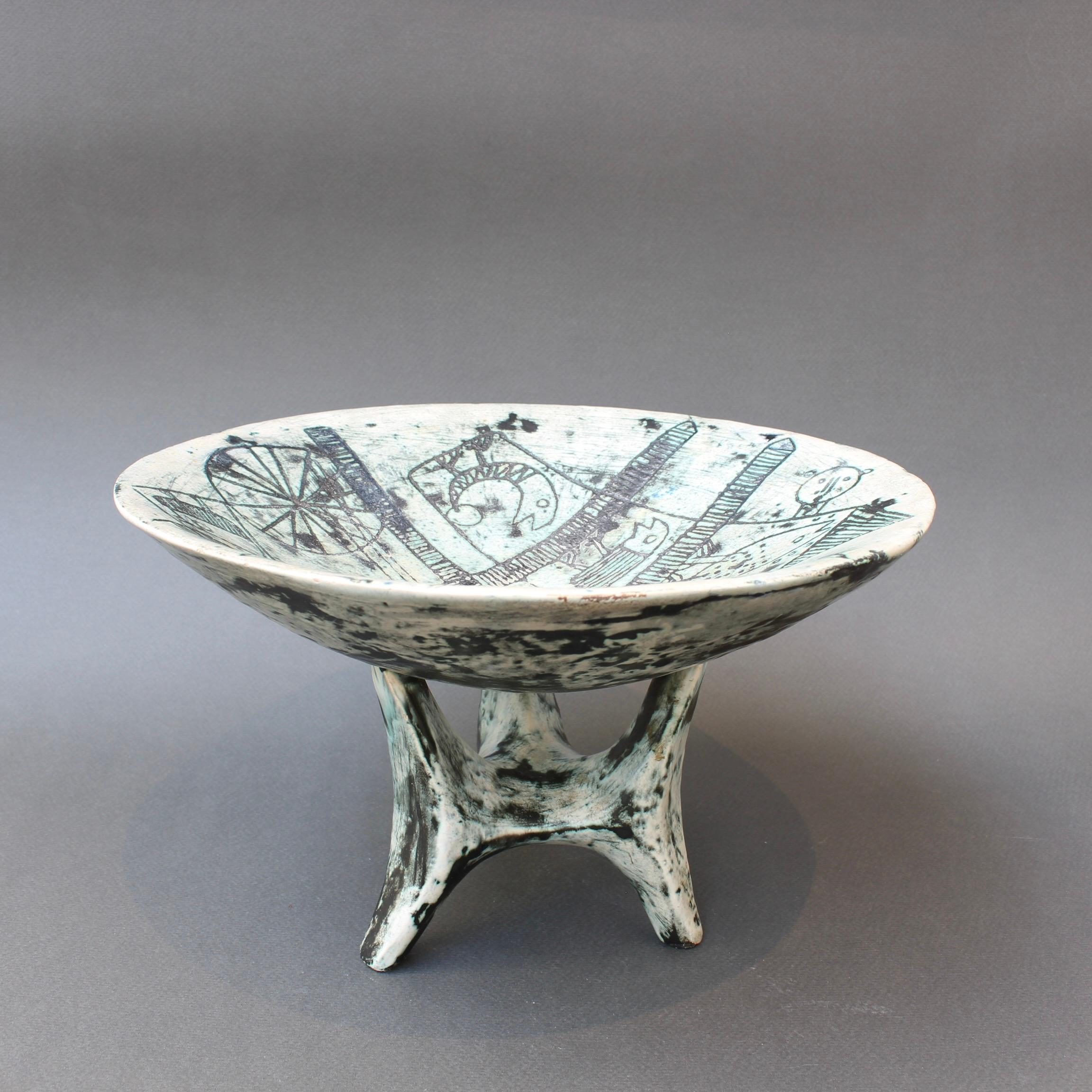 Mid-Century French Ceramic Bowl on Tripod Stand by Jacques Blin 'circa 1950s' In Fair Condition For Sale In London, GB