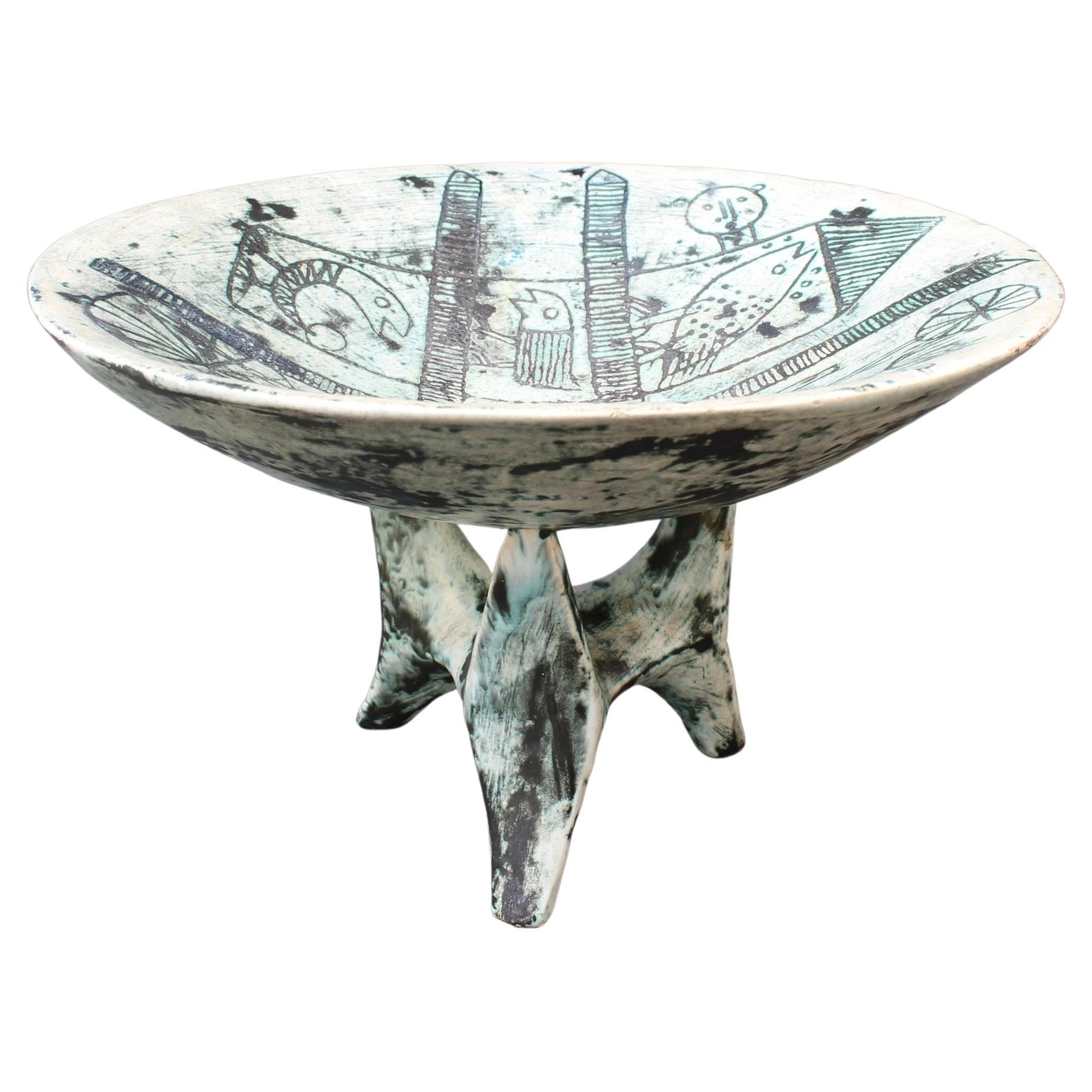 Mid-Century French Ceramic Bowl on Tripod Stand by Jacques Blin 'circa 1950s' For Sale