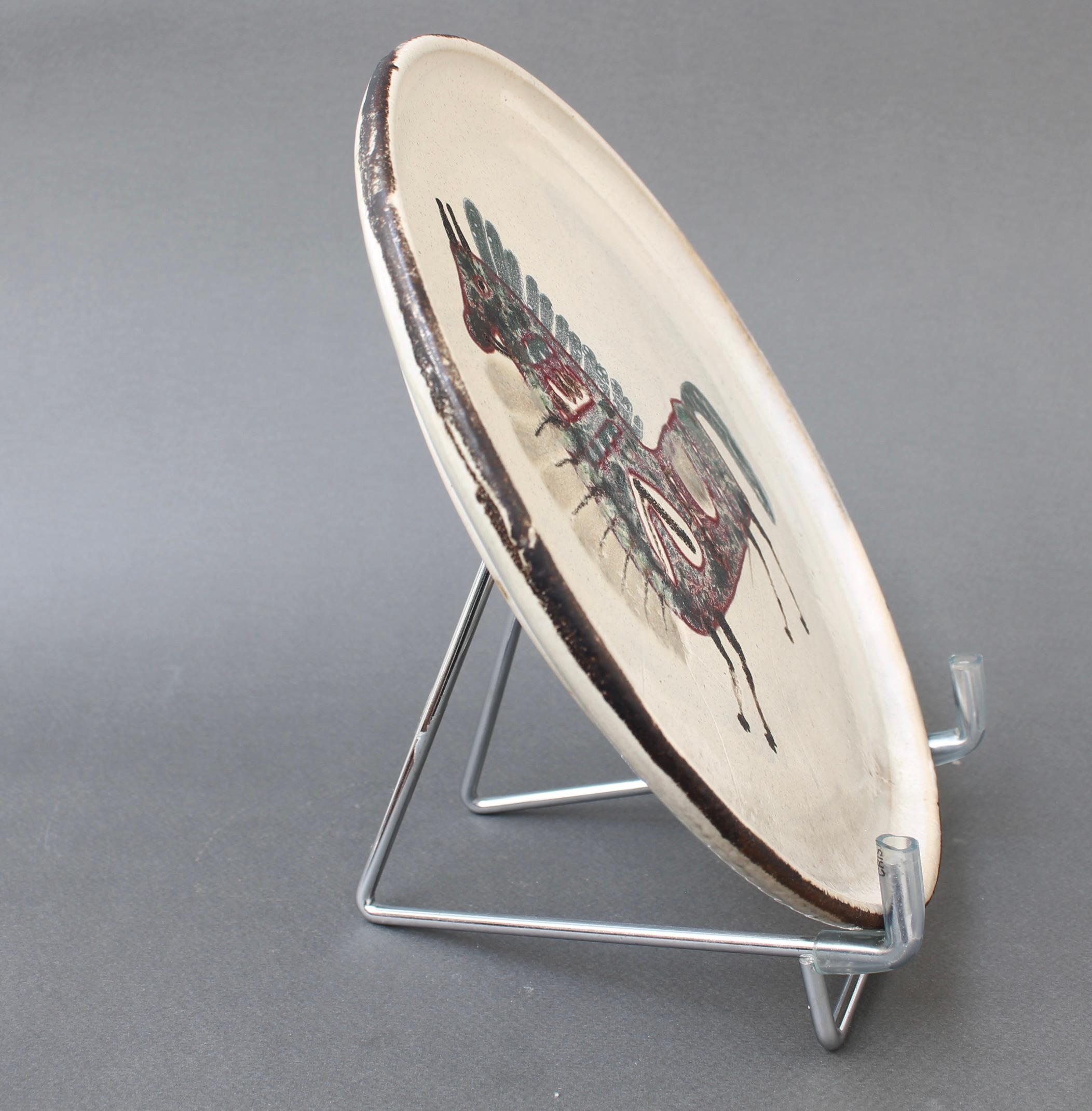Hand-Painted Mid-Century French Ceramic Decorative Plate by Le Mûrier (circa 1960s) For Sale