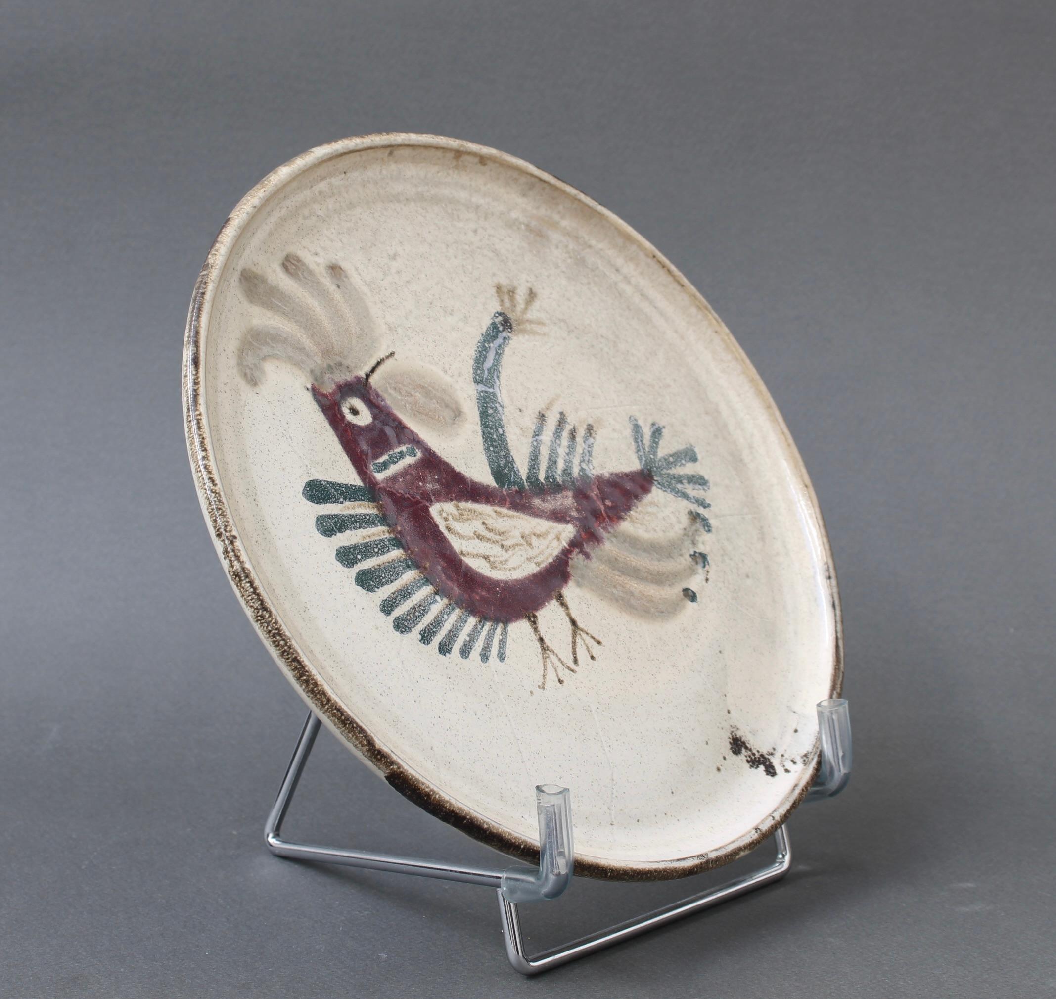 Hand-Painted Mid-Century French Ceramic Decorative Plate by Le Mûrier (circa 1960s) For Sale