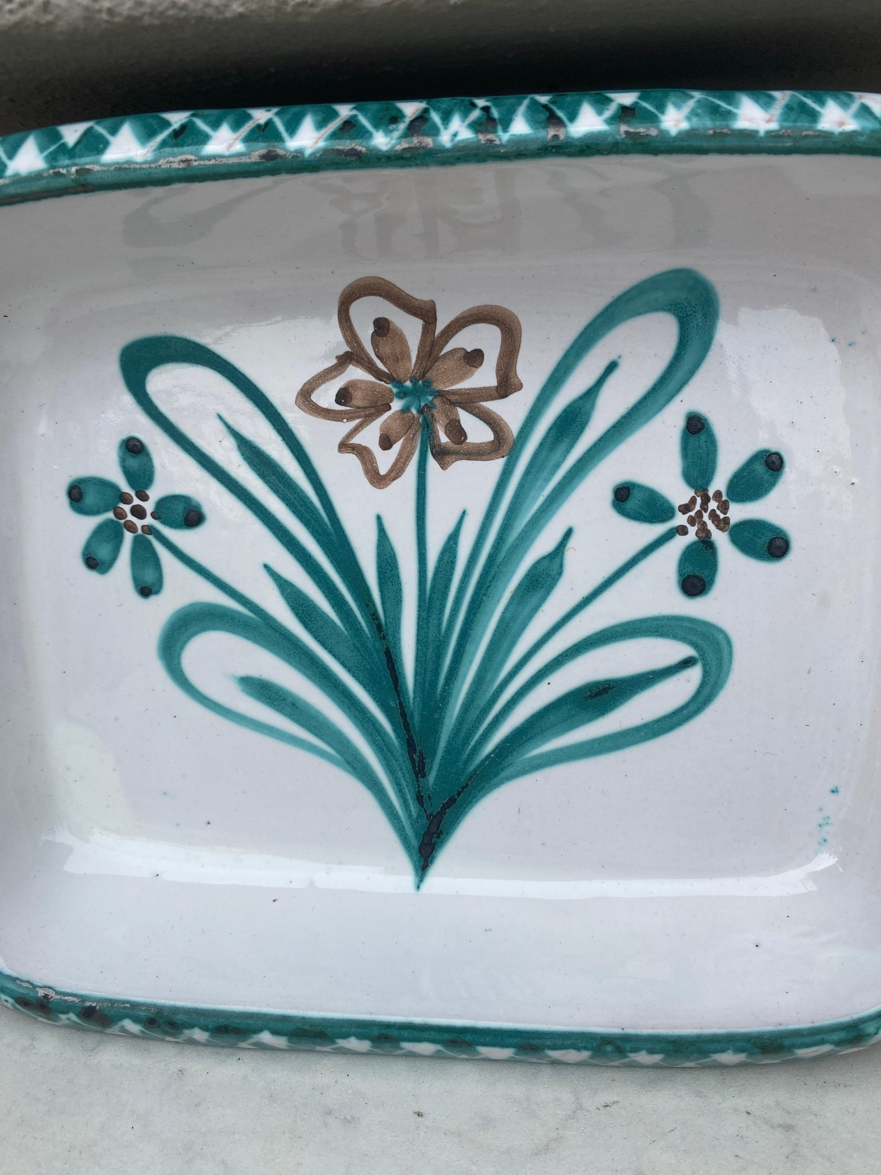 Mid-Century French Ceramic flowers dish signed Robert Picault Vallauris.