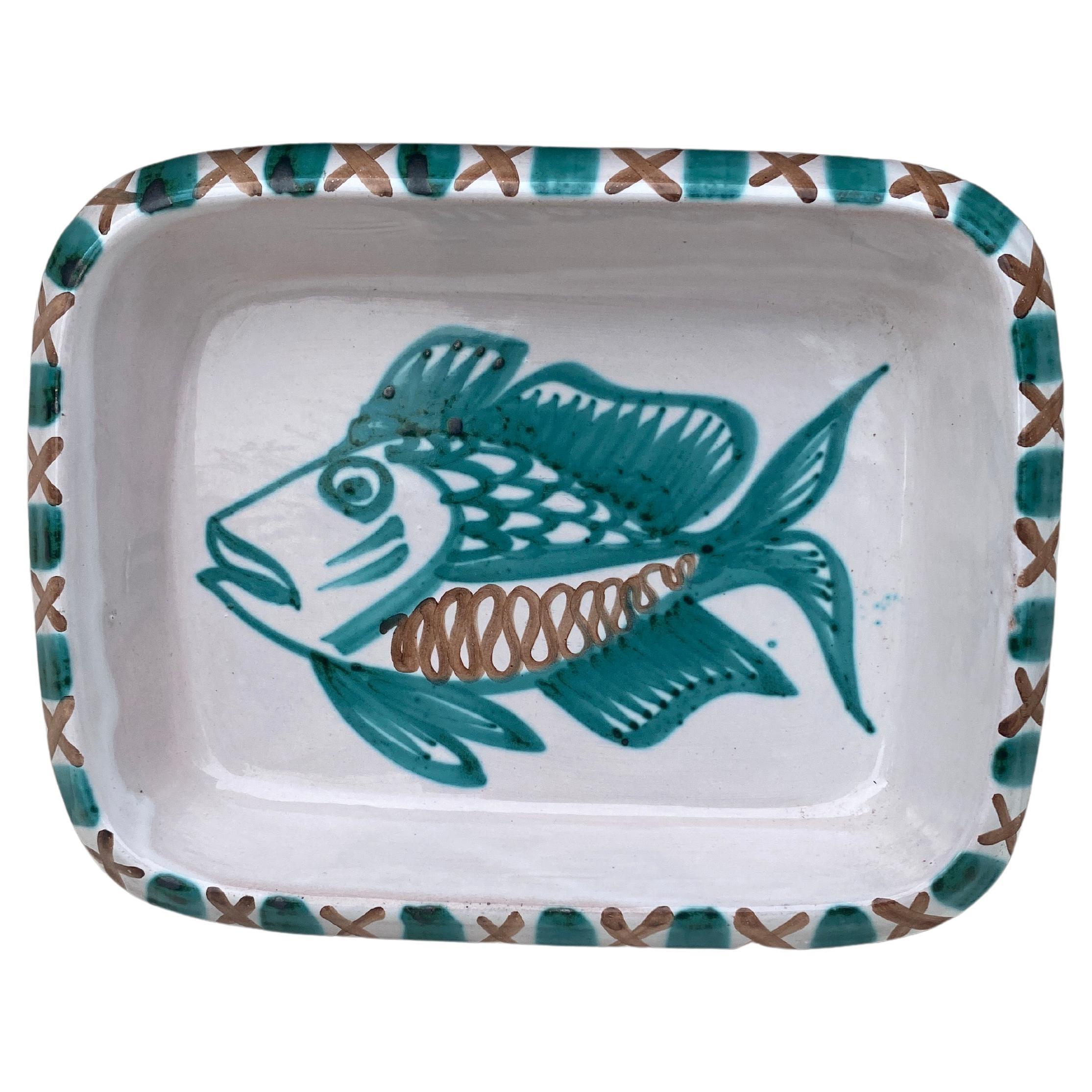 Plato de pescado de cerámica francesa de mediados de siglo Robert Picault Vallauris