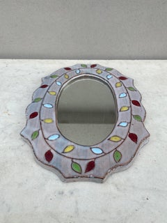 Mid-Century French Ceramic Leaves Oval Mirror