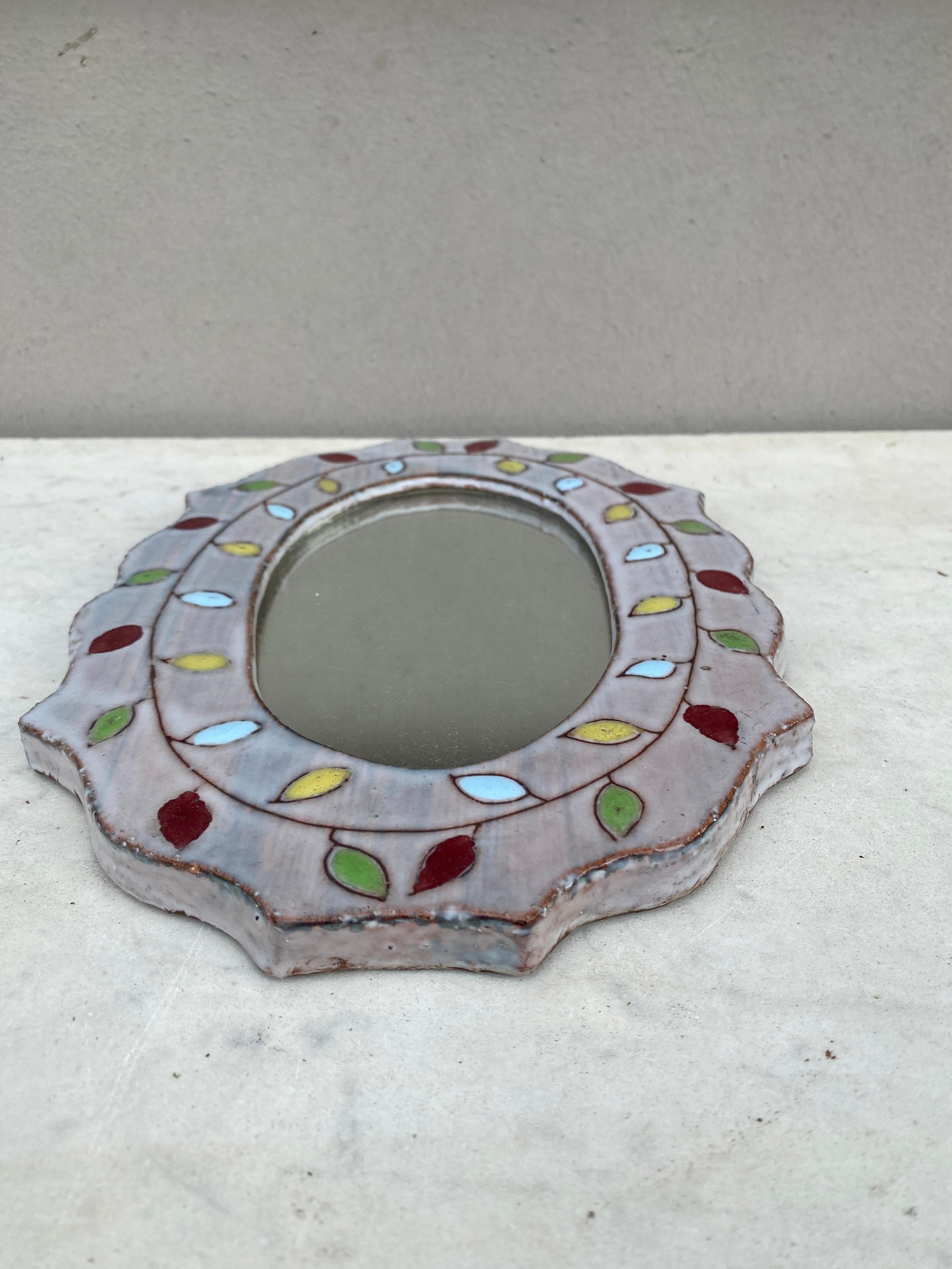 Mid-Century Modern Mid-Century French Ceramic Leaves Oval Mirror  For Sale