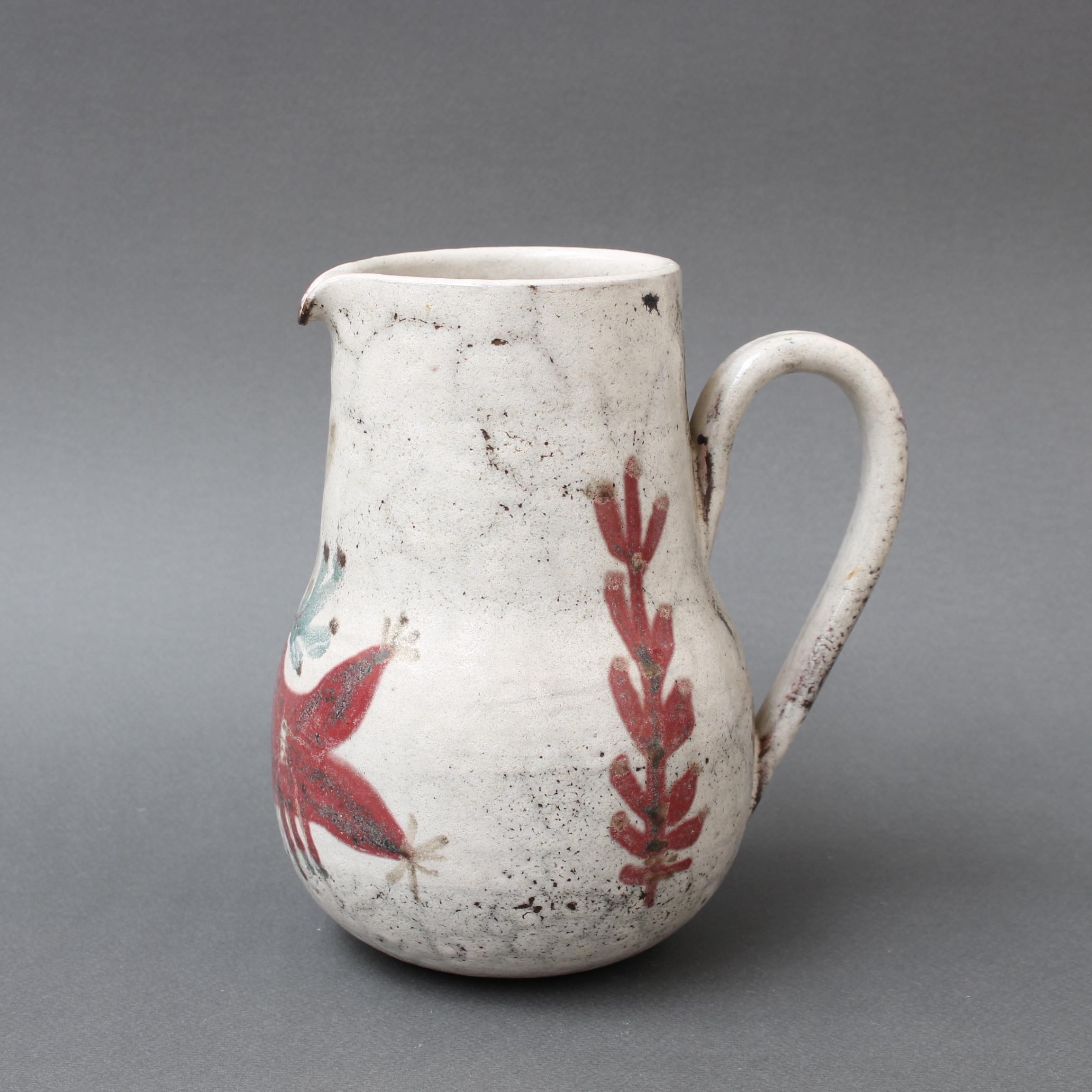 Hand-Painted Midcentury French Ceramic Lidded Pitcher by Le Mûrier, 'circa 1960s' For Sale