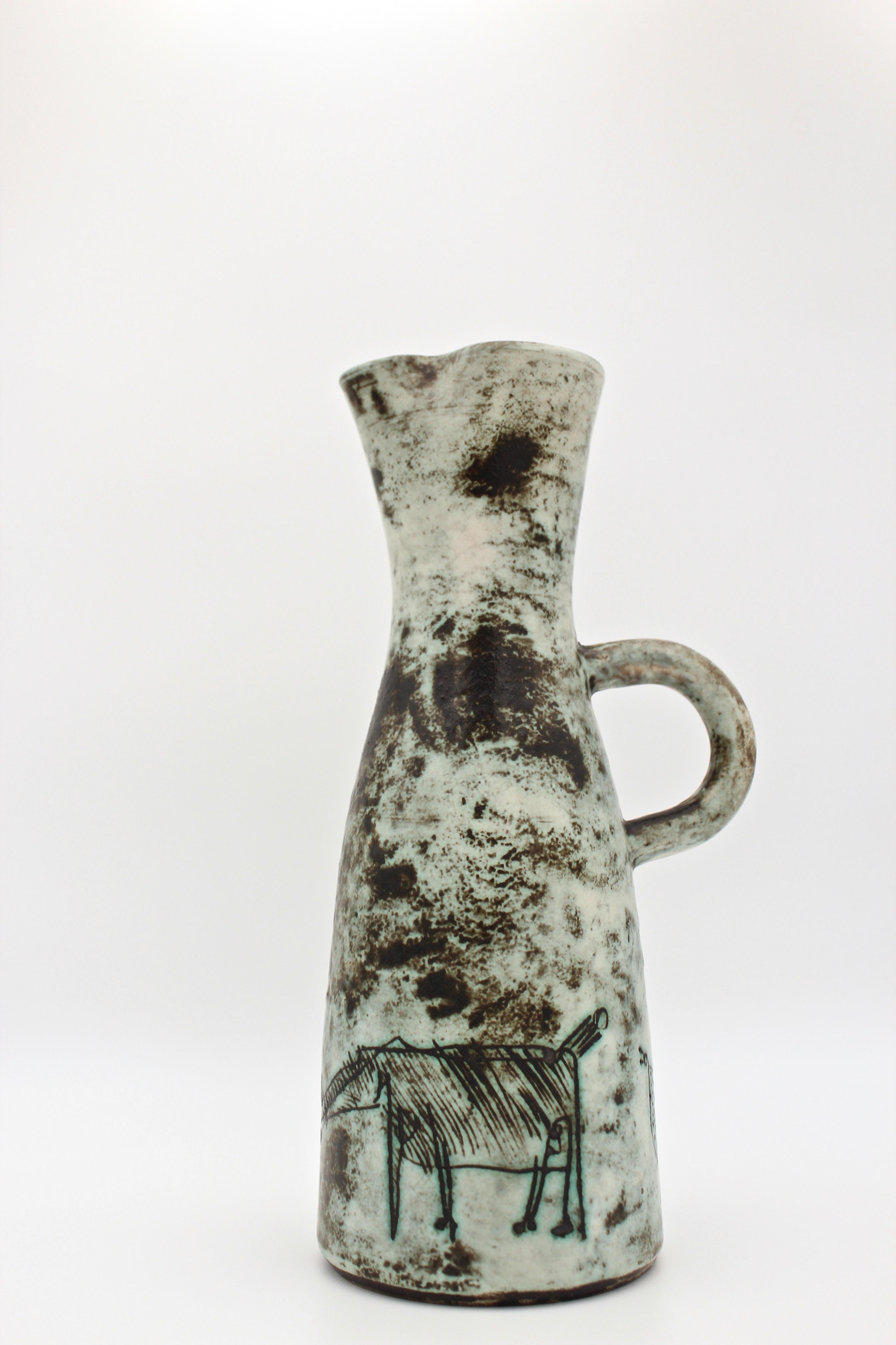Midcentury French Ceramic Pitcher by Jacques Blin, 1950s In Good Condition In Santa Gertrudis, Baleares