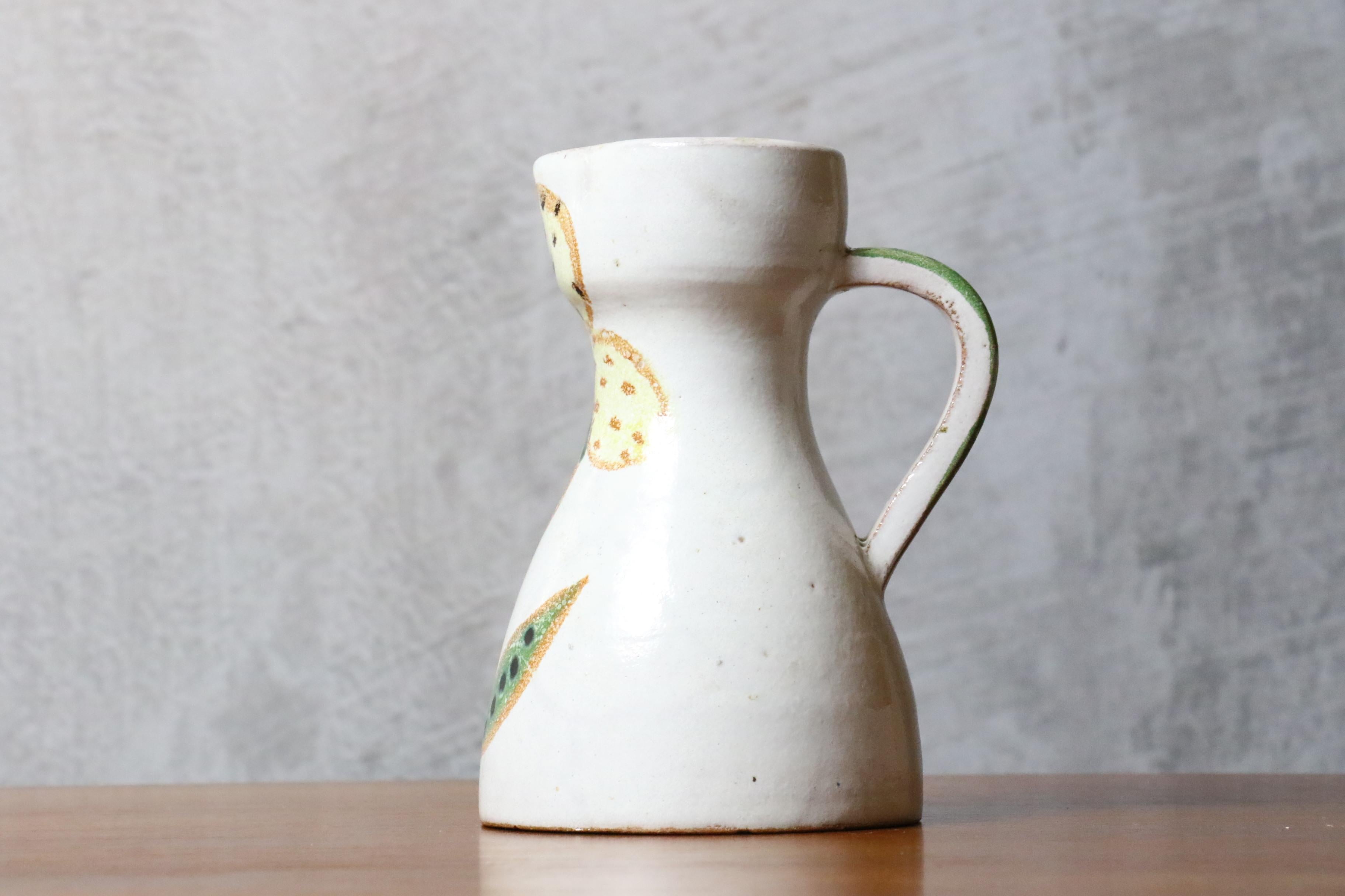 Enameled Mid-Century French Ceramic Pitcher by Naumovitch Gourju, Grand Chêne, Vallauris For Sale