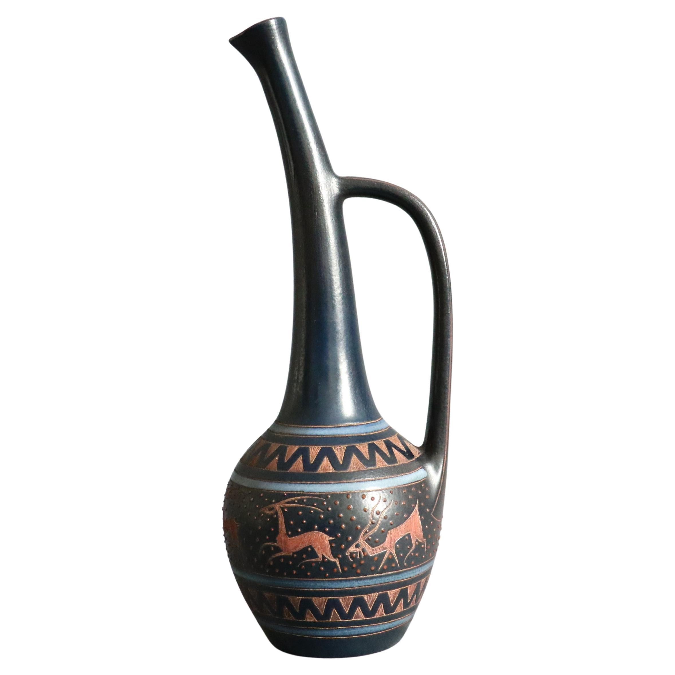 Mid-century French Ceramic Pitcher by René Maurel, 60's Era Capron Ruelland