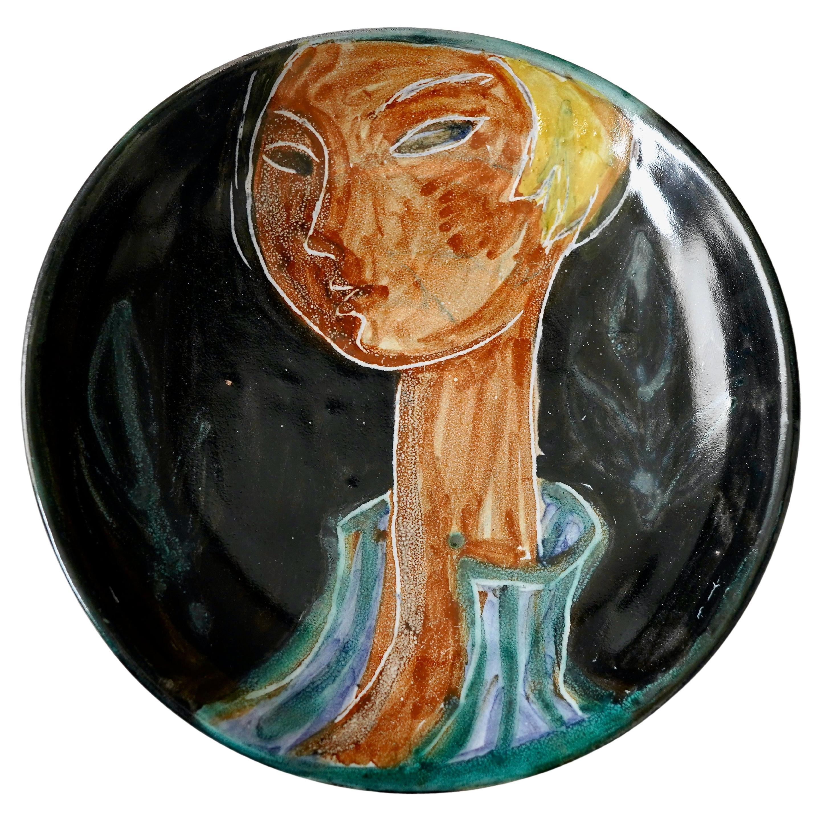 Plato de cerámica francesa de mediados de siglo de Naumovitch Gourju, Grand Chêne, Vallauris.