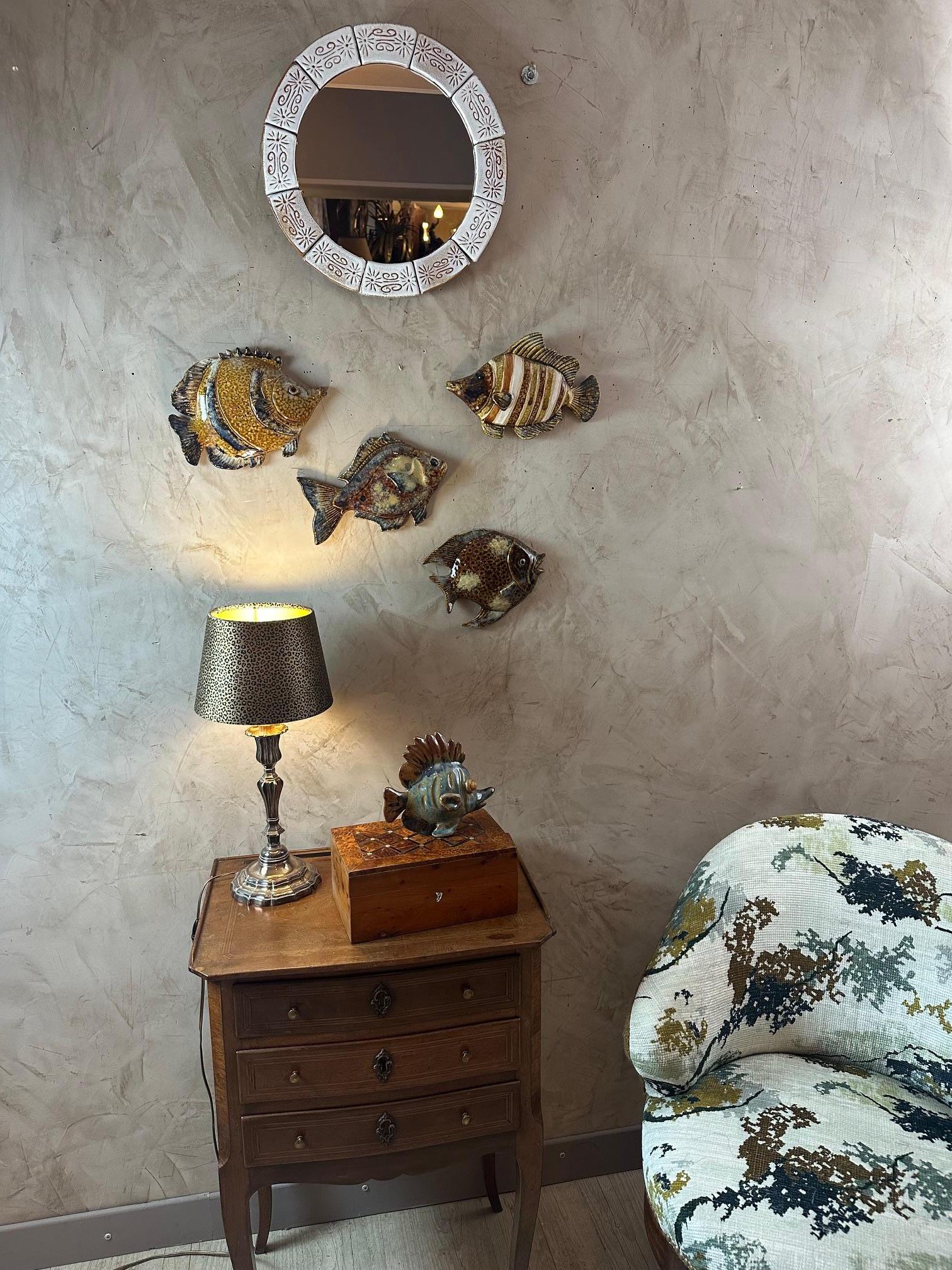 Miroir arrondi en céramique française du milieu du siècle, années 1960 en vente 1