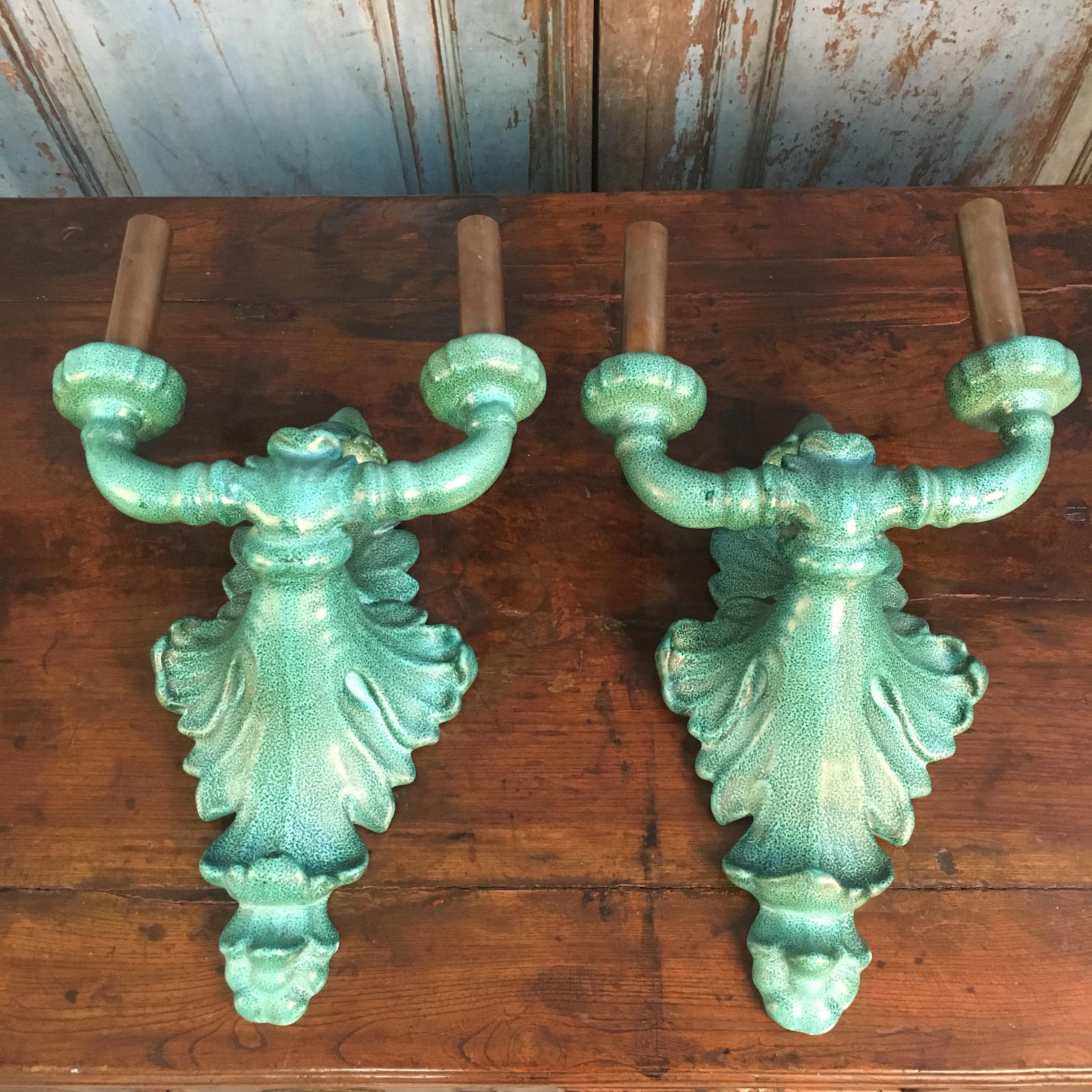 Mid-Century French Ceramic Sconces, Set of 2 In Fair Condition For Sale In Munich, DE