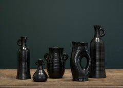 Mid-Century French Ceramic Vases by Accolay Pottery in Glossy Black