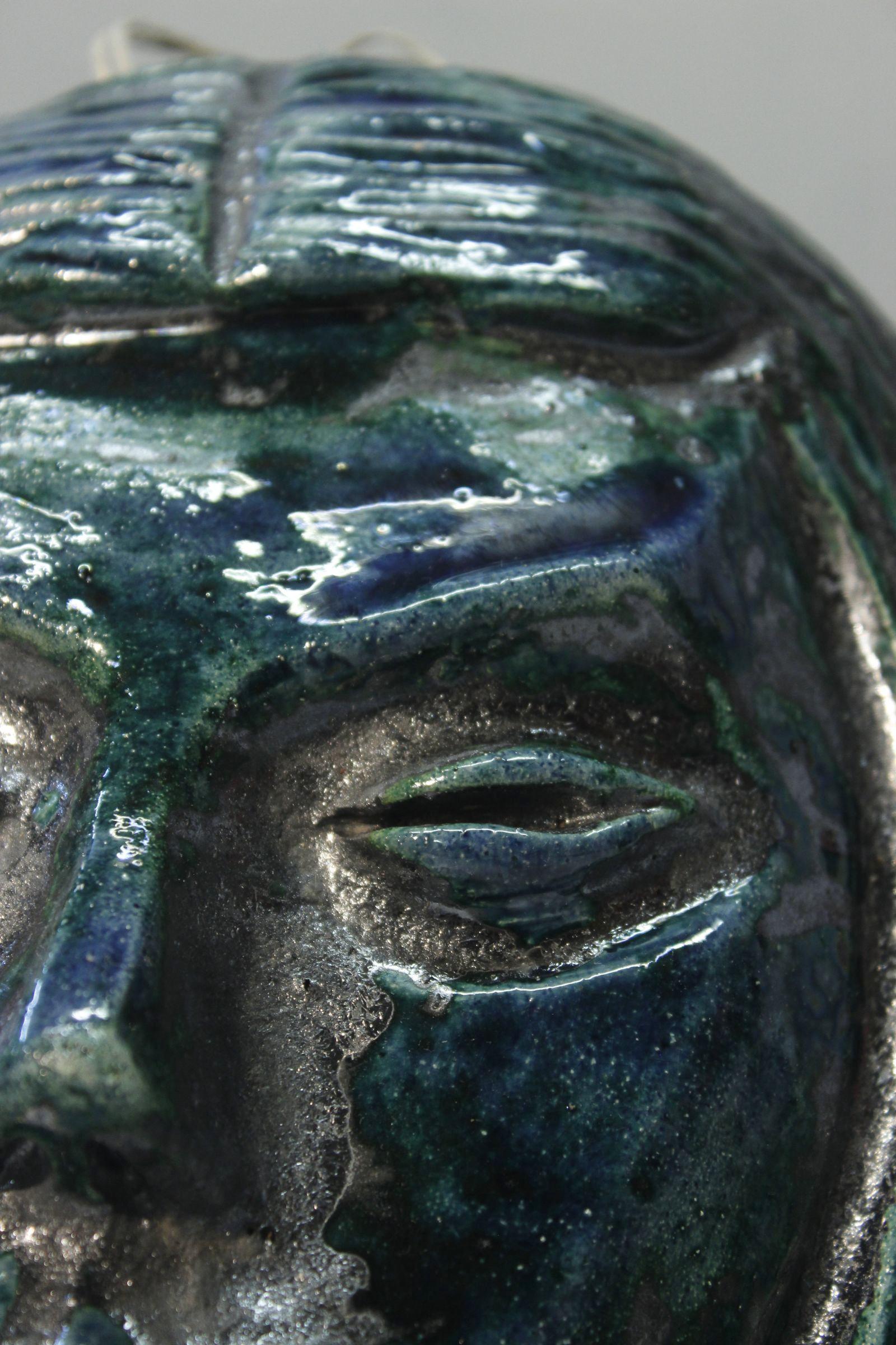 Glazed Mid century French ceramic wall mask, 1950s For Sale