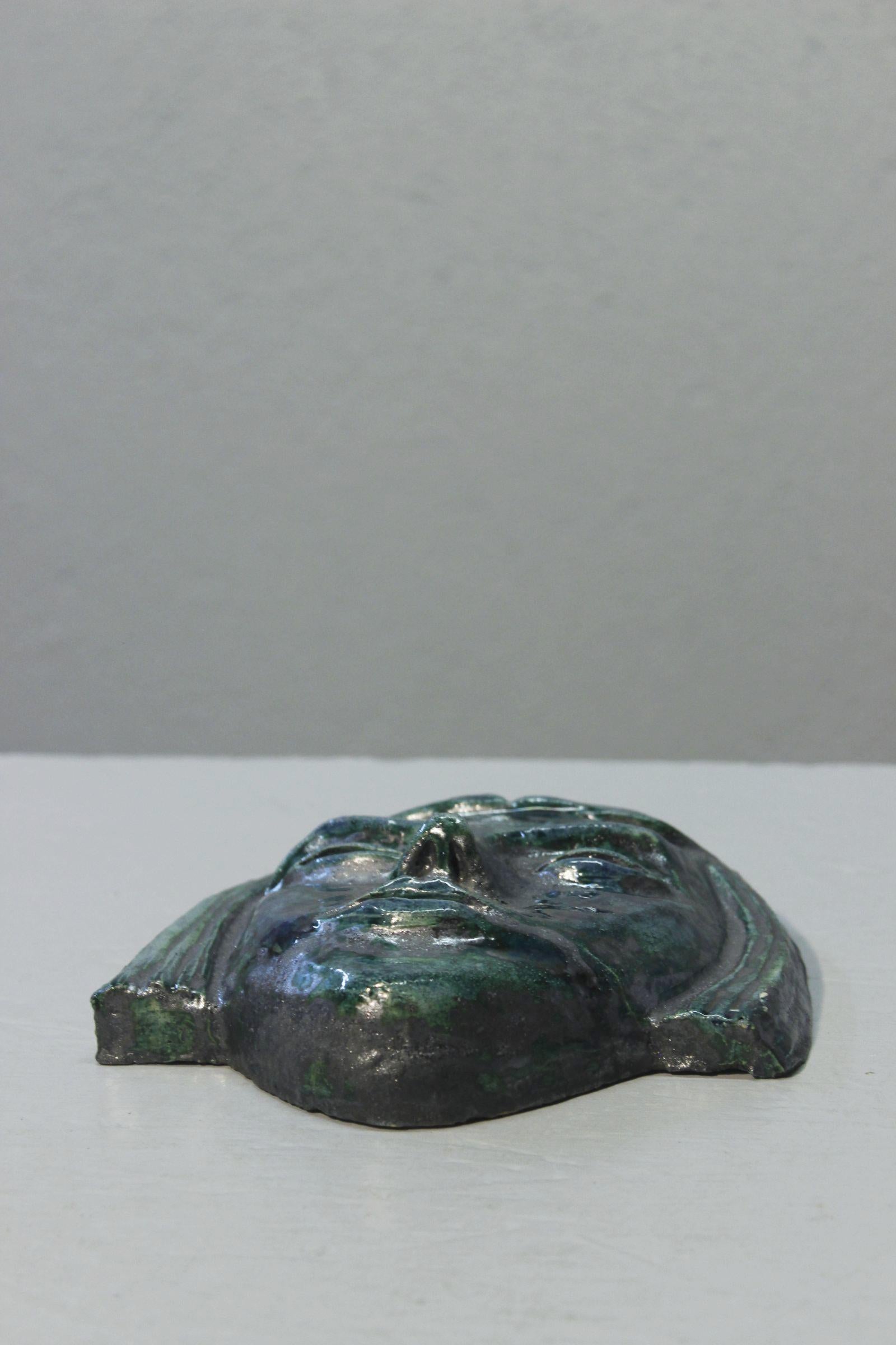 Ceramic Mid century French ceramic wall mask, 1950s For Sale