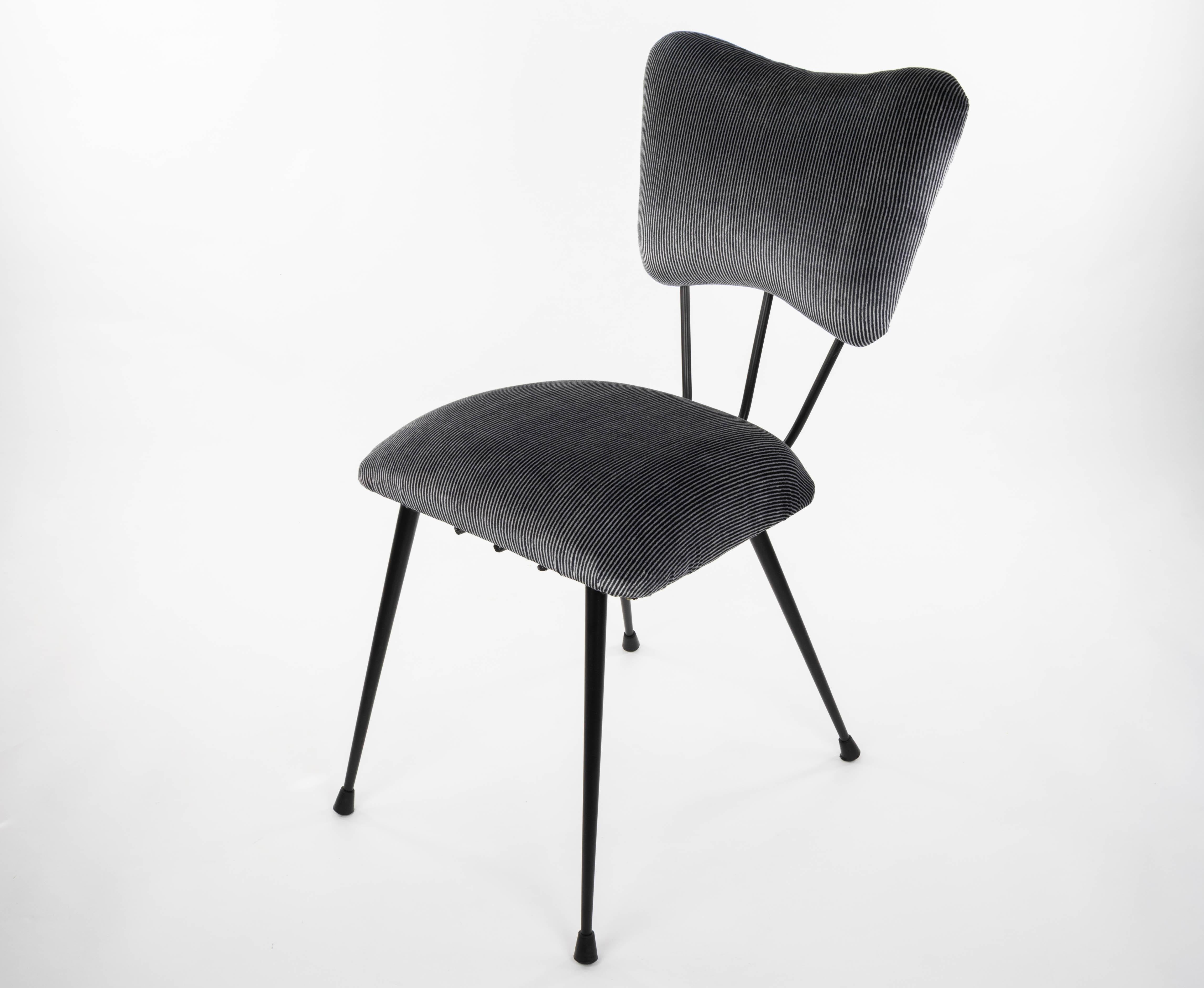 Midcentury French Chairs in Black Lacquered Steel and Striped Upholstery, 1950s 8