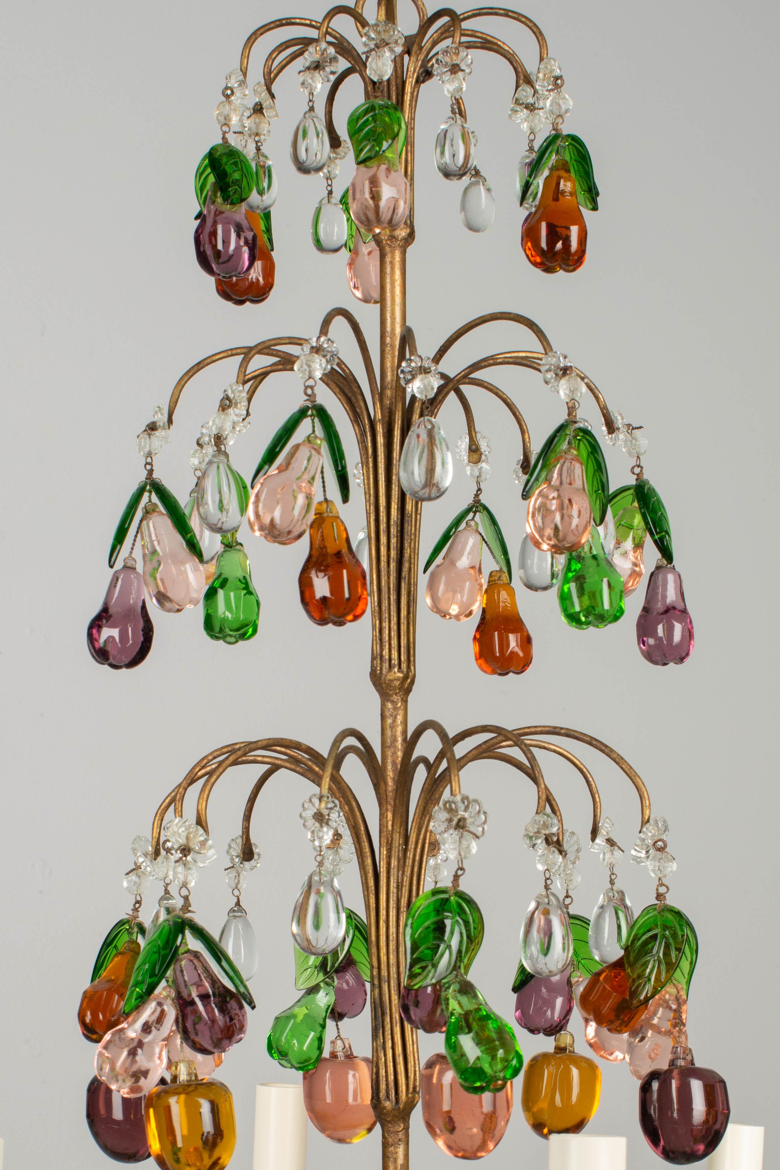 Mid Century Italian Chandelier with Glass Fruits For Sale 7