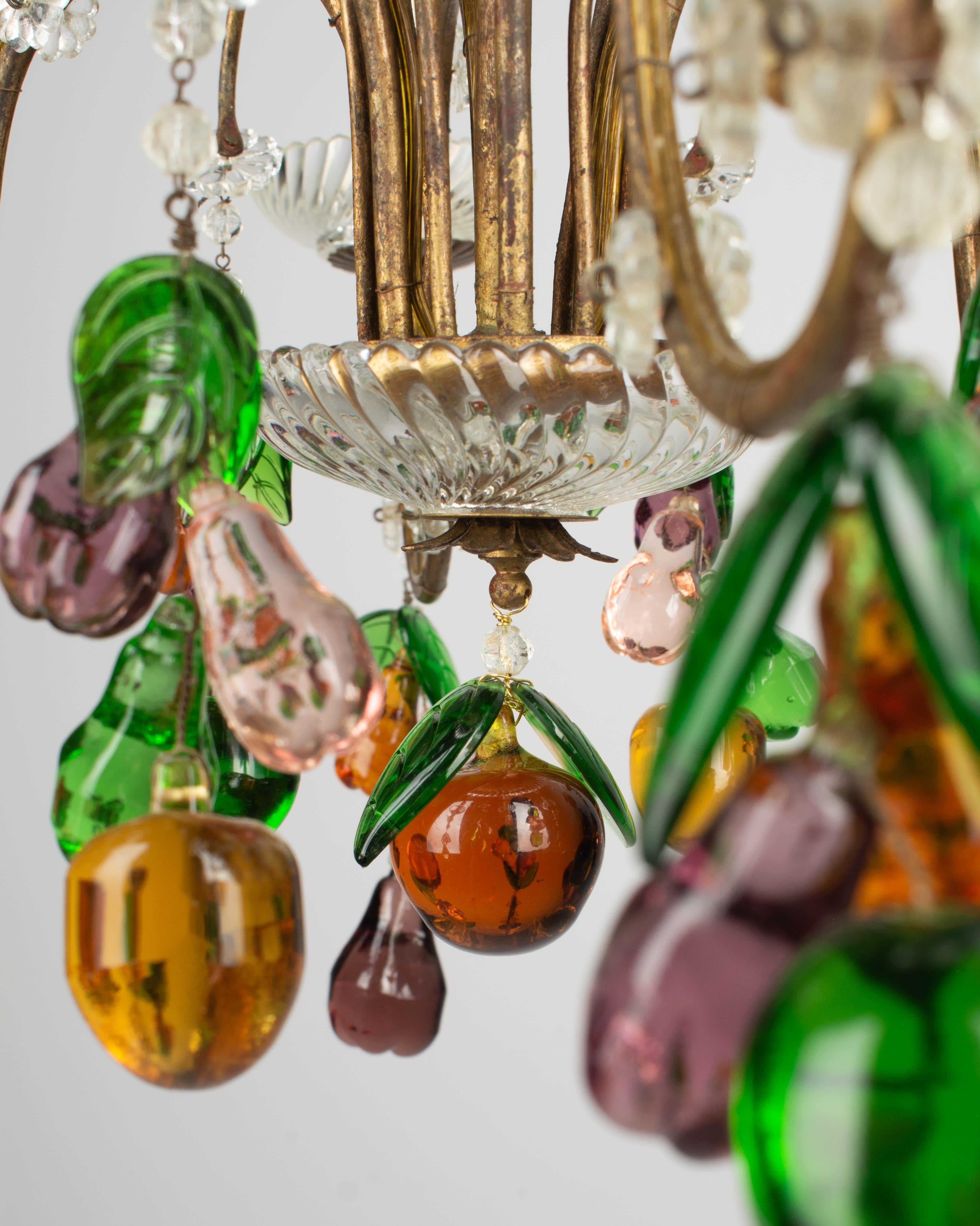 Mid Century Italian Chandelier with Glass Fruits For Sale 8