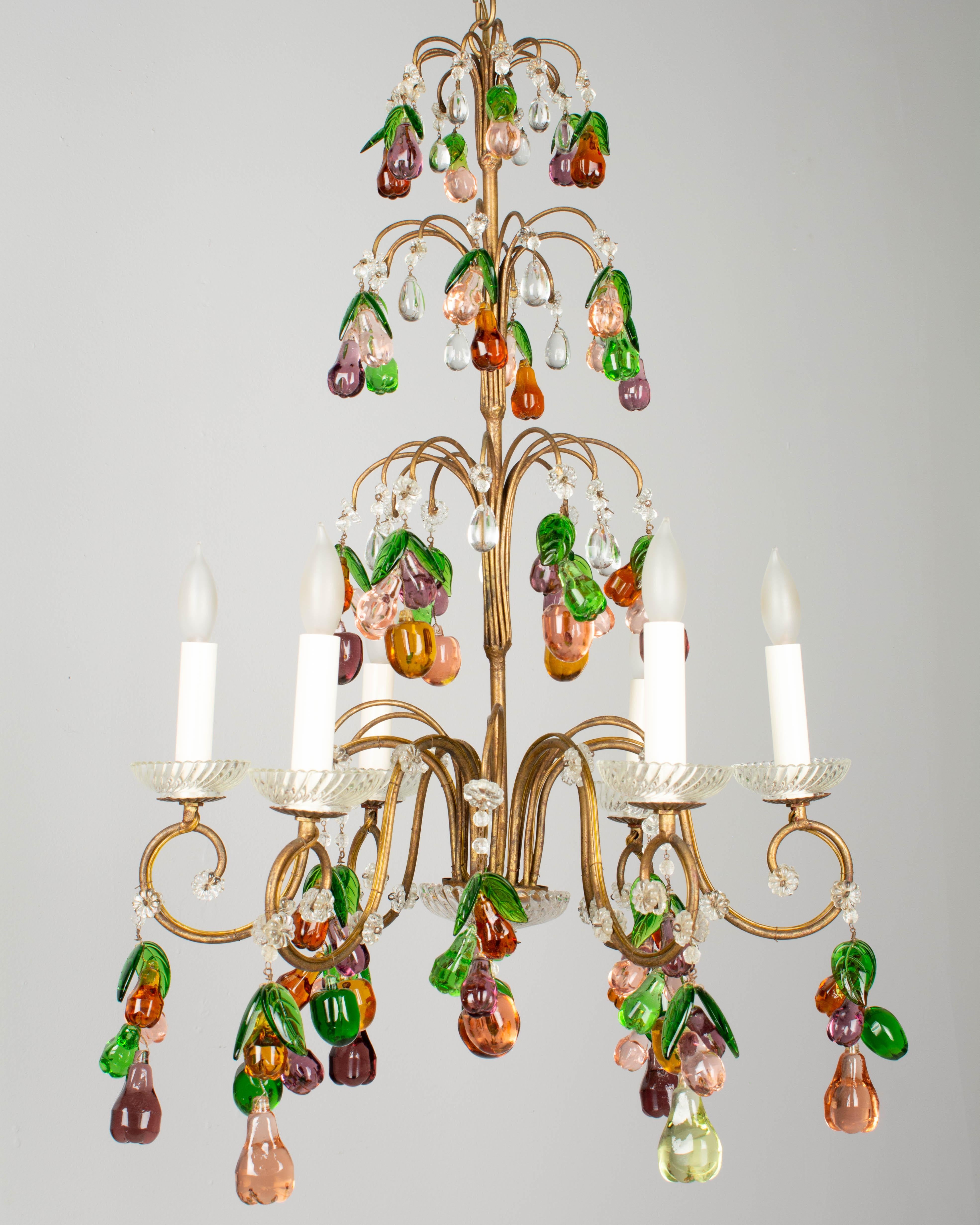 Mid-Century Modern Mid Century Italian Chandelier with Glass Fruits For Sale