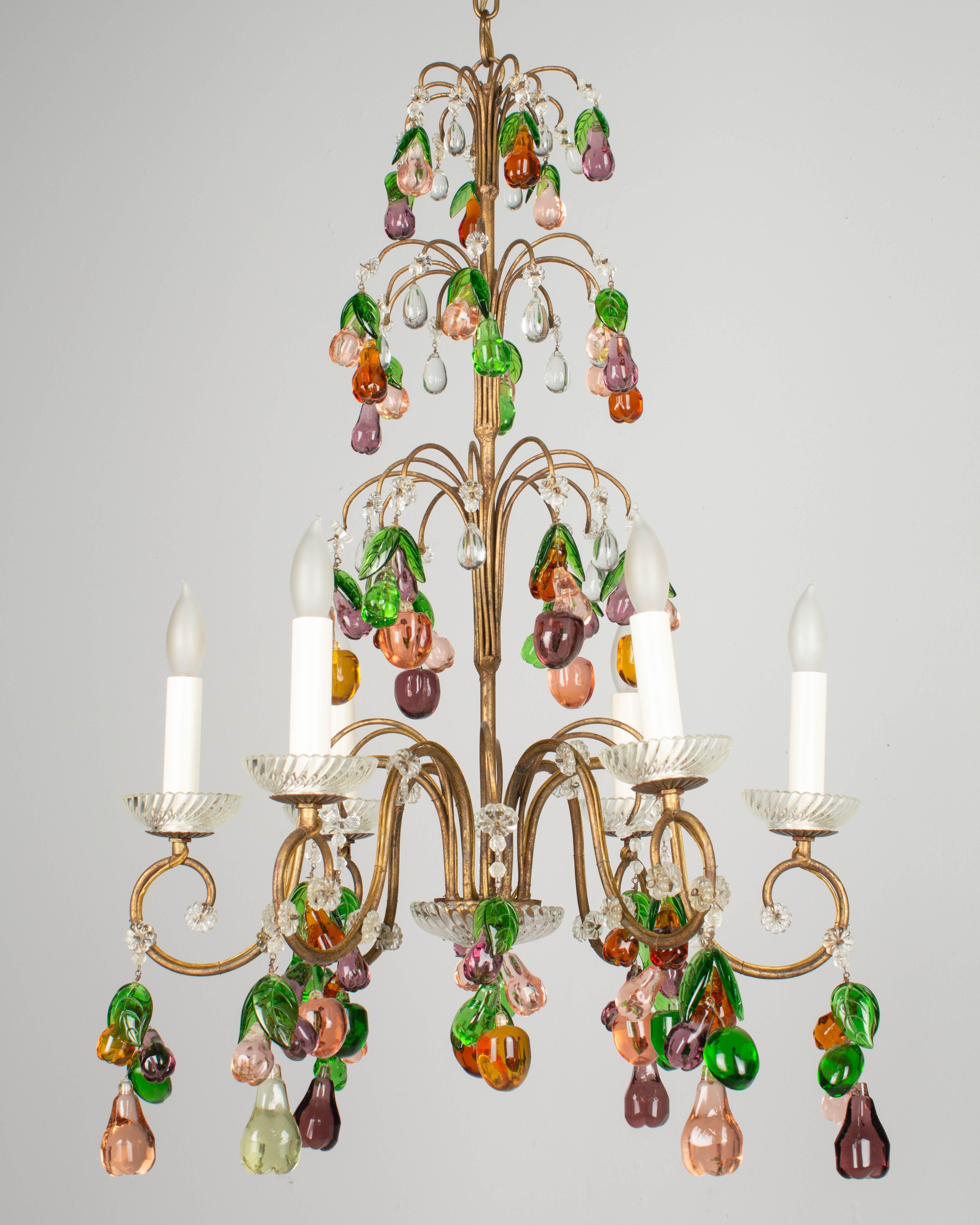 Molded Mid Century Italian Chandelier with Glass Fruits For Sale