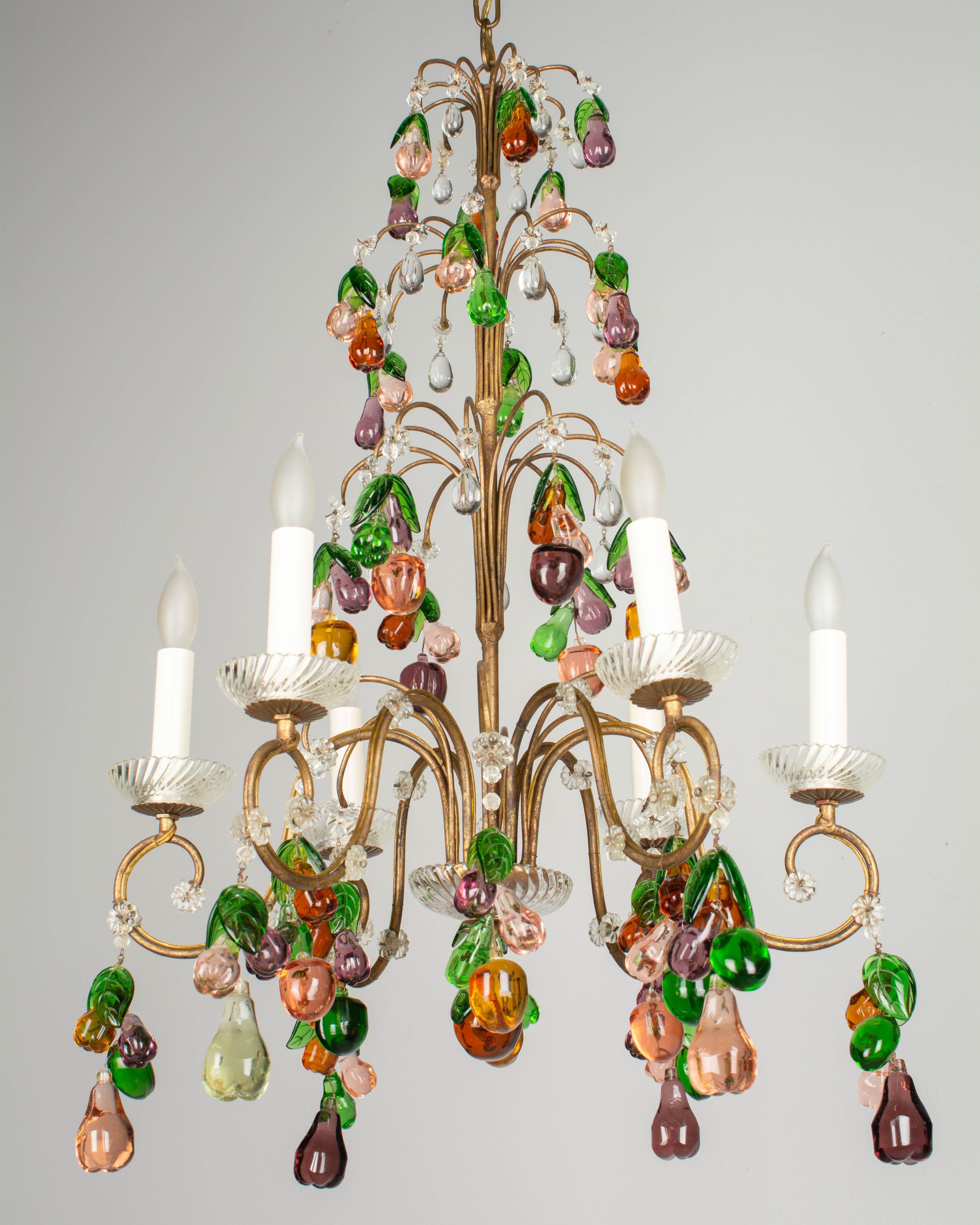 Mid Century Italian Chandelier with Glass Fruits In Good Condition For Sale In Winter Park, FL